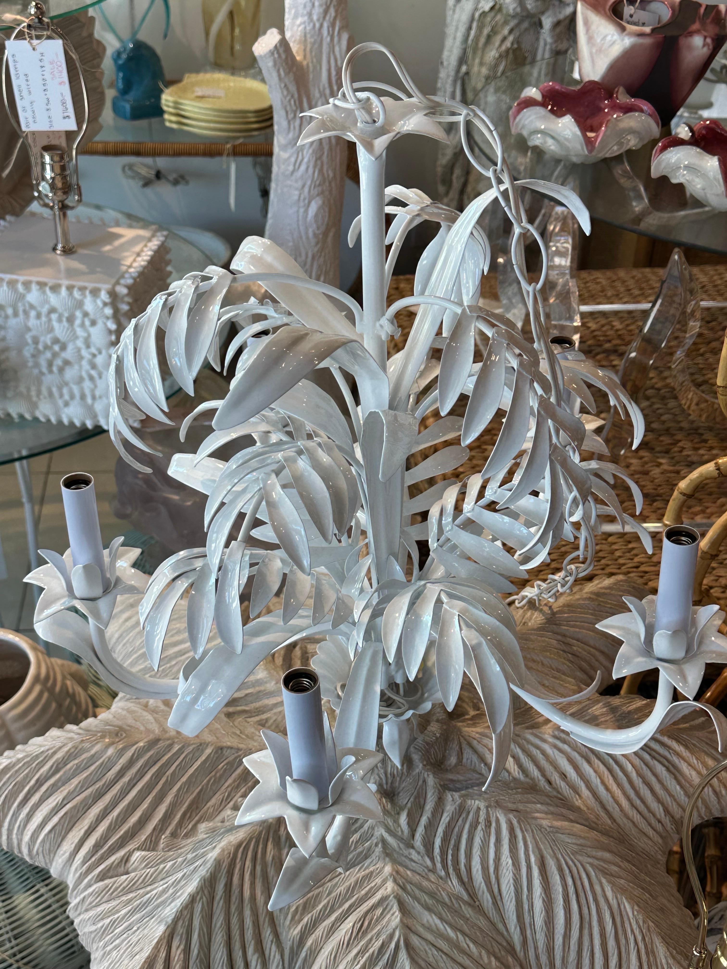 Vintage Metal Tole Palm Tree Beach Leaf Leaves Chandelier Newly Wired Restored  For Sale 6