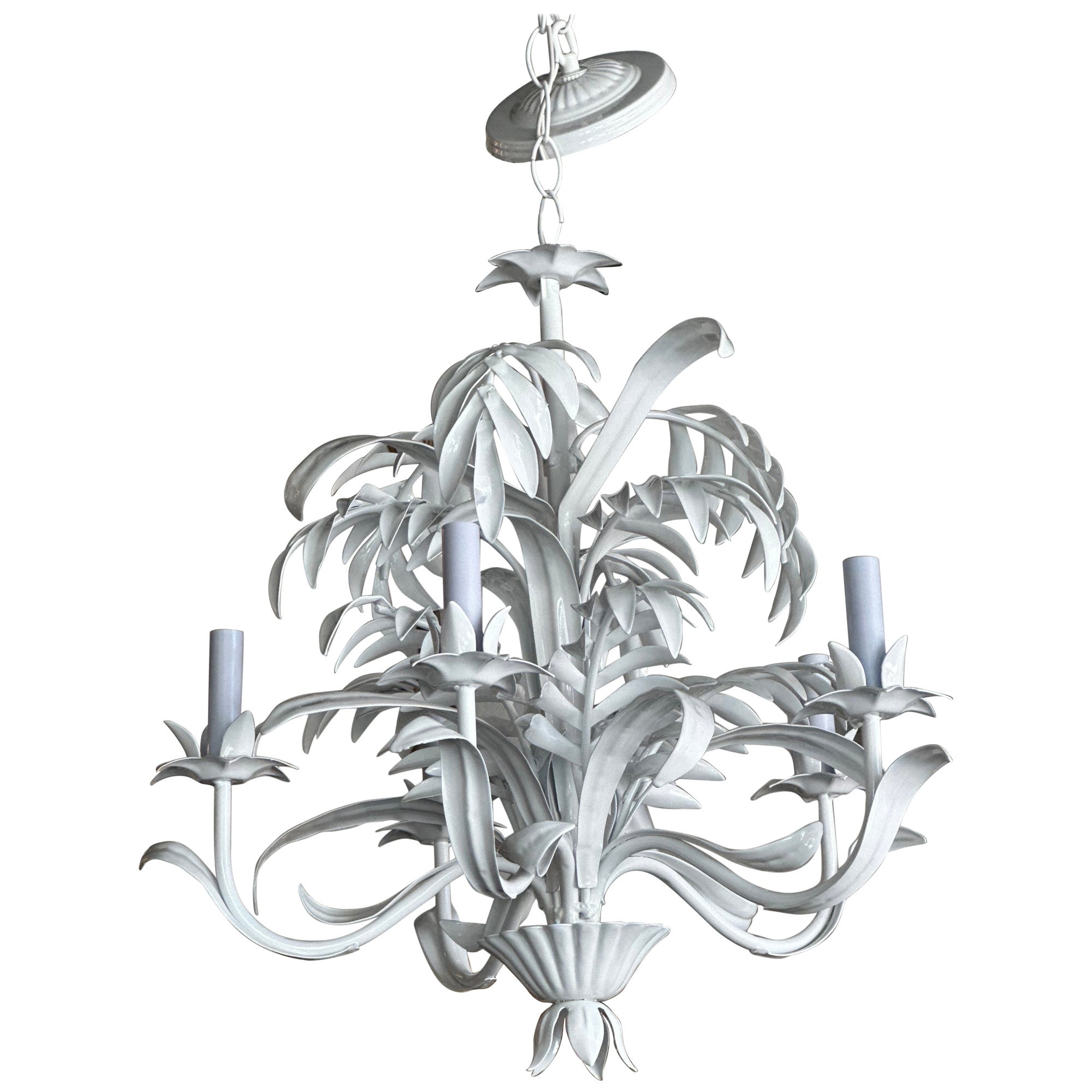 Lustre Vintage en Métal Tole Palm Tree Beach Leaf Leaves Newly Wired Restored