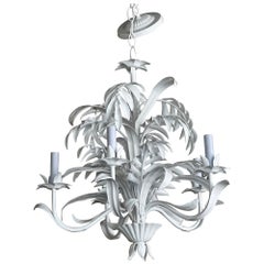 Lustre Vintage en Métal Tole Palm Tree Beach Leaf Leaves Newly Wired Restored