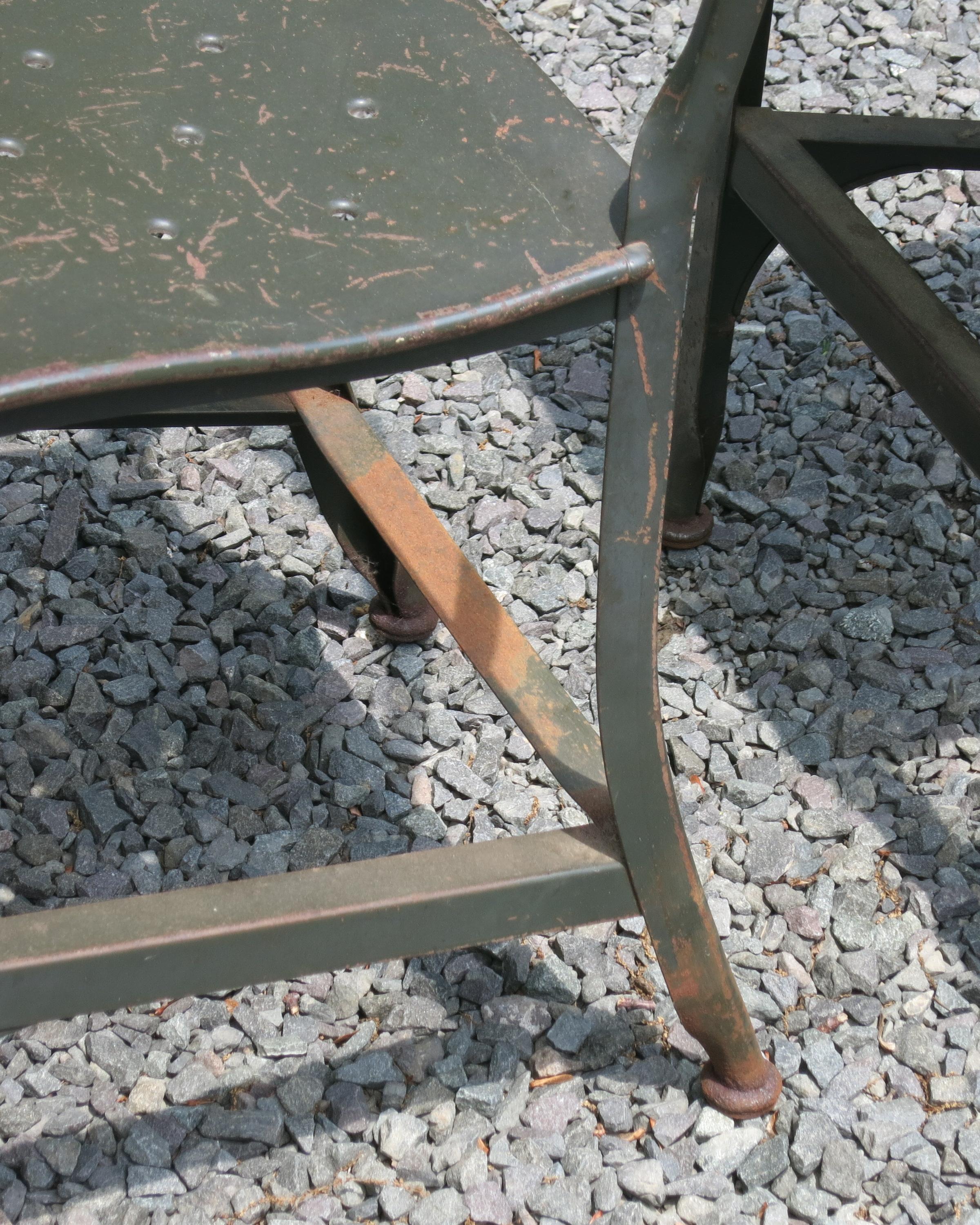 Vintage Metal Toledo Chairs 4 In Distressed Condition For Sale In Newtown, CT