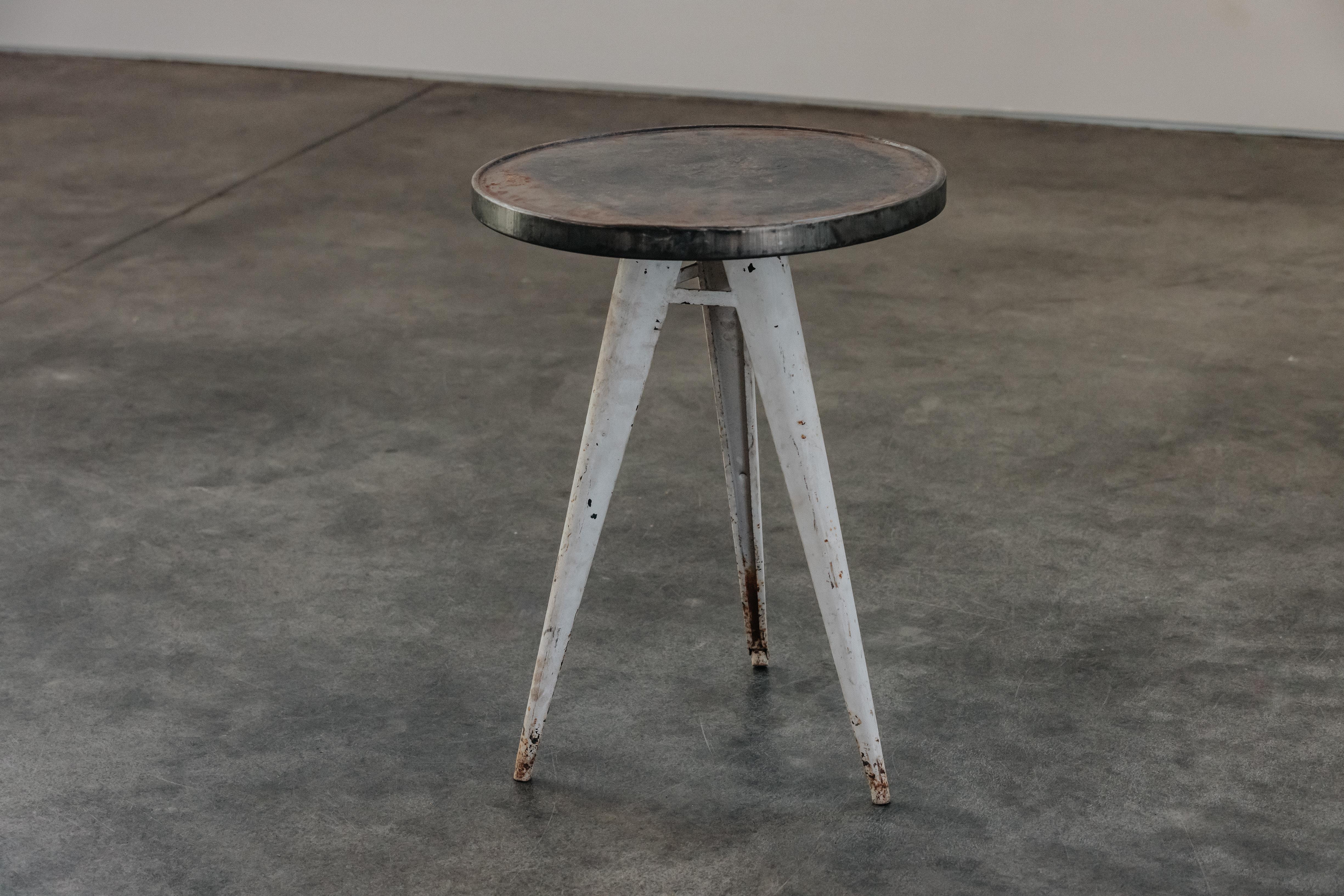 Vintage Metal Tolix Bistro Table From France, Circa 1950.  Original paint with great patina and use.