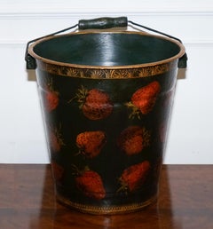 VINTAGE METAL TRADITIONAL DECOUPAGE BIN OR PLANTER BUCKET STRAWBERRY DECORATiONS