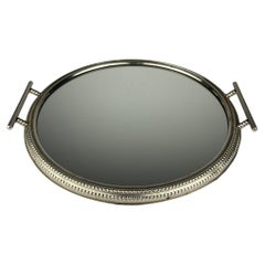 Plateau vintage en métal avec miroir, Italie 1970