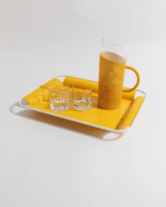 Vintage Metal Tray Yellow with White Handles Memphis Style Italy, 1980s