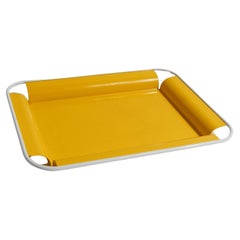 Vintage Metal Tray Yellow with White Handles Memphis Style Italy, 1980s