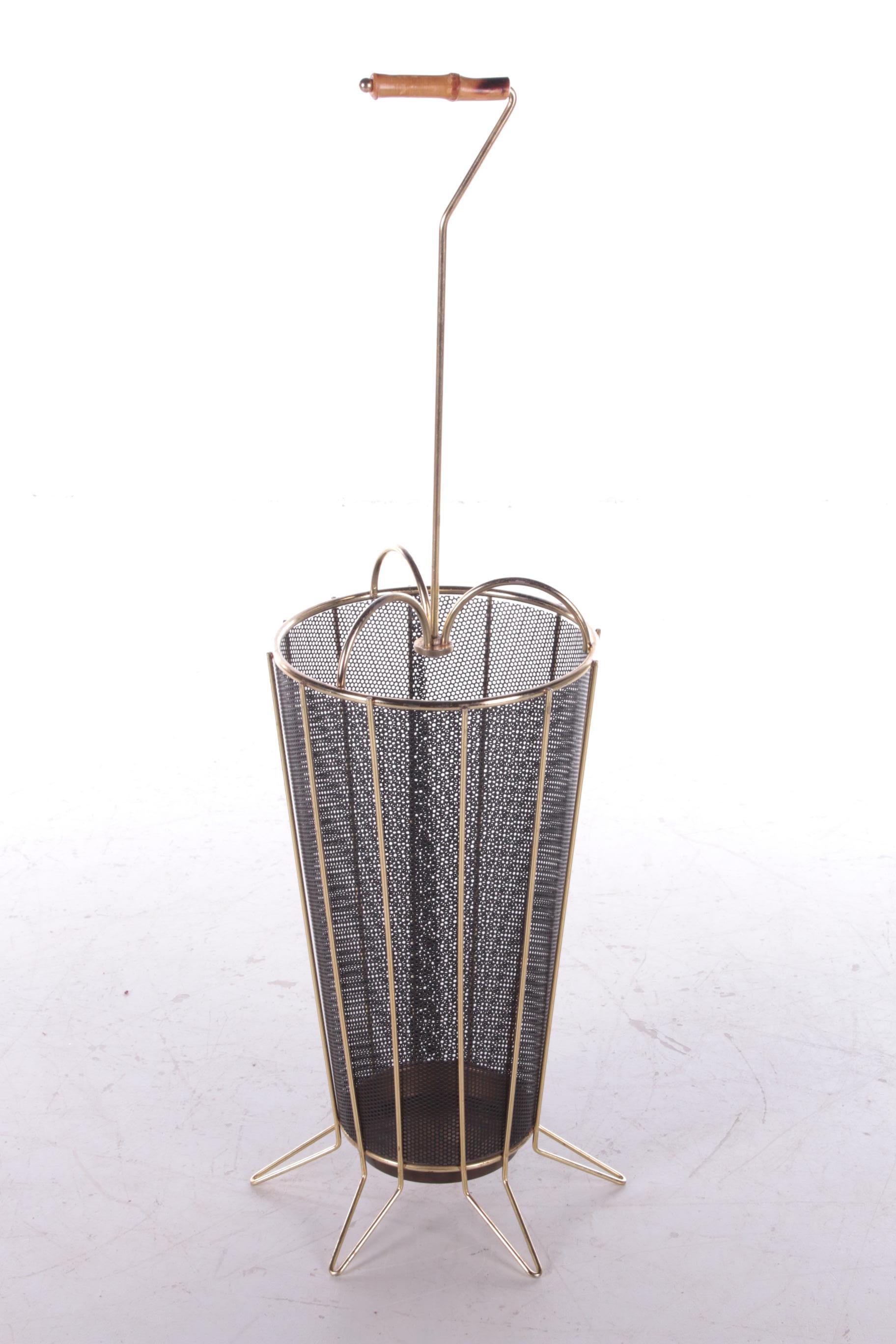 Mid-Century Modern Vintage Metal Umbrella Stand with Bamboo Handle, 1960s