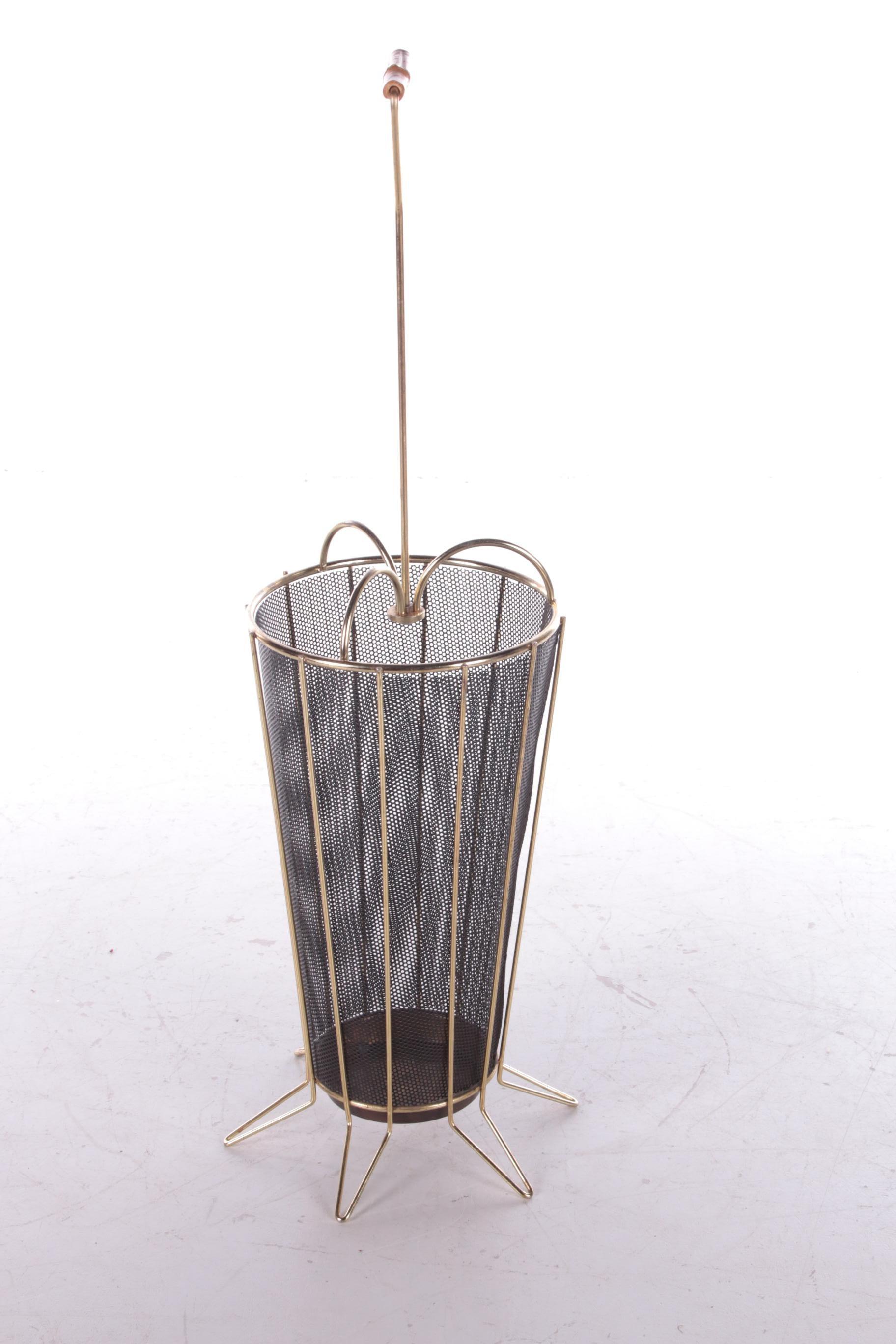 Vintage Metal Umbrella Stand with Bamboo Handle, 1960s In Good Condition In Oostrum-Venray, NL