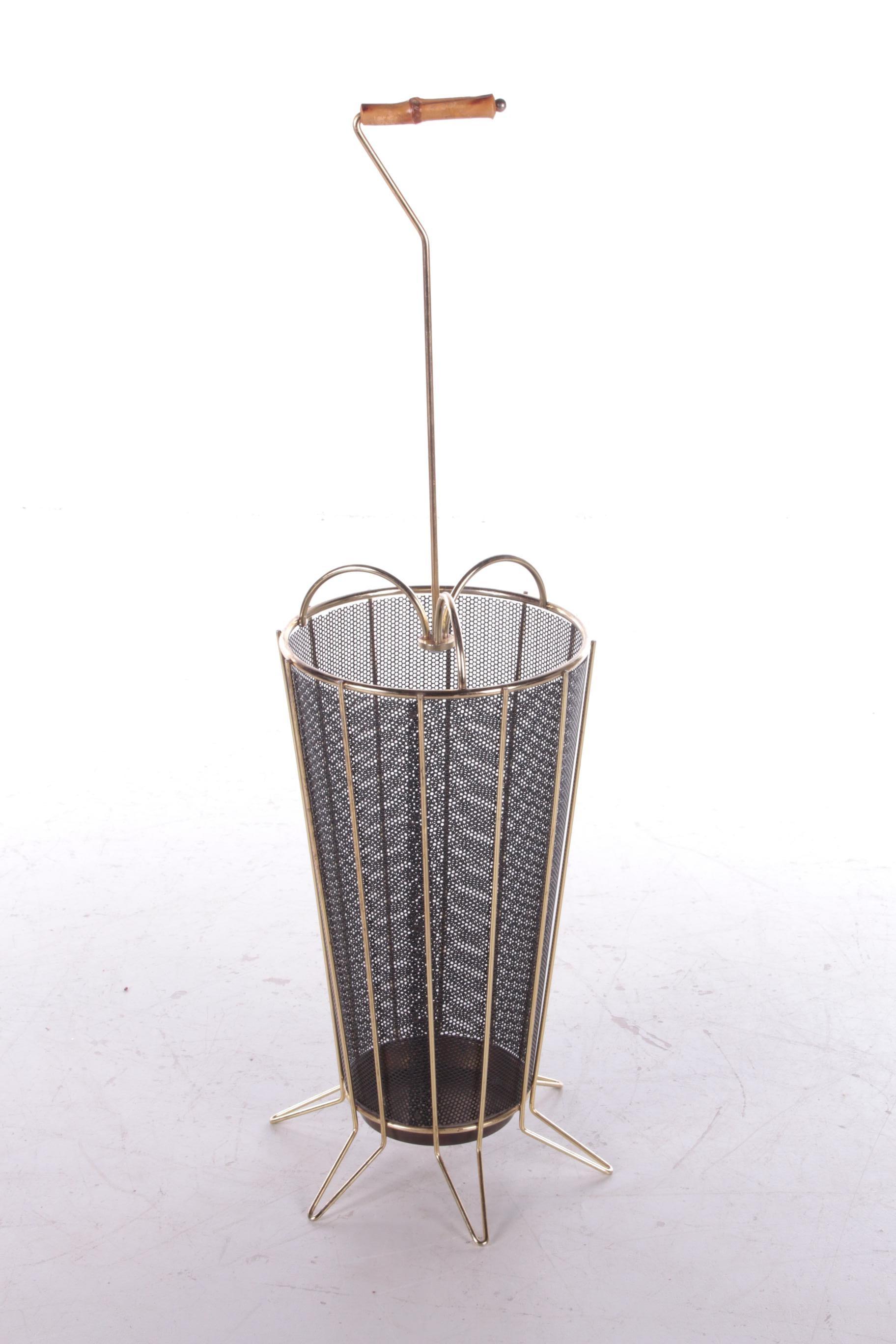 Mid-20th Century Vintage Metal Umbrella Stand with Bamboo Handle, 1960s