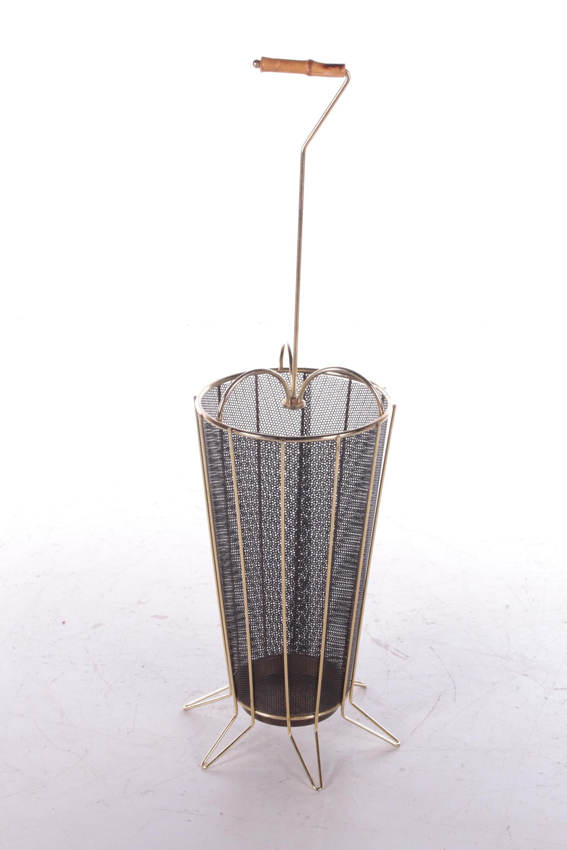 Vintage Metal Umbrella Stand with Bamboo Handle, 1960s 2