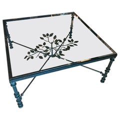 Vintage Metal Verdi Green Black Leaves Style of Giacometti Coffee Cocktail Table