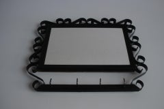 Vintage Metal Wall Mirror with Hooks, 1960's.