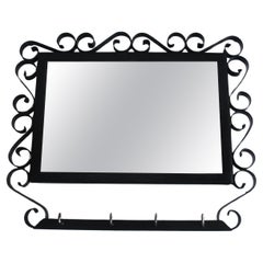 Vintage Metal Wall Mirror with Hooks, 1960's.
