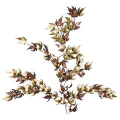 Vintage Metal Wall Sculpture of Fall Leaves, 2 Piece