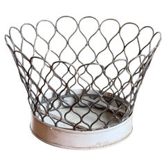 Vintage Metal Wire Basket With Solid Base