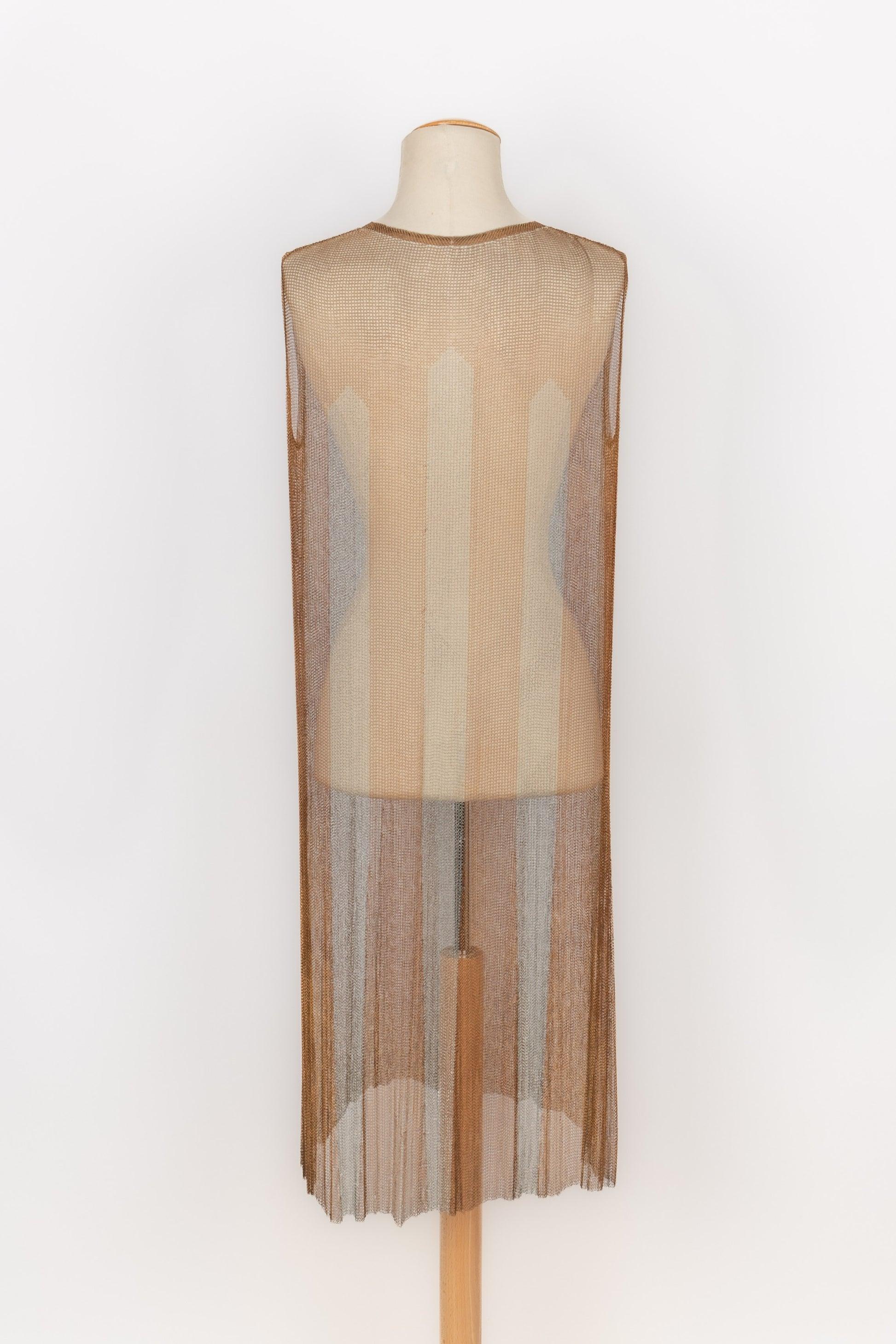 Marron Robe vintage en maille dorée et argentée, années 1925 en vente
