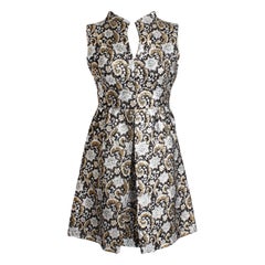 Vintage Metallic Lurex Brocade Cocktail Dress Gold Silver Black 1970s Size 11