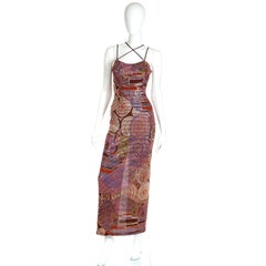 Vintage Metallic Mosaic Copper Multi Colored Strappy Evening Dress