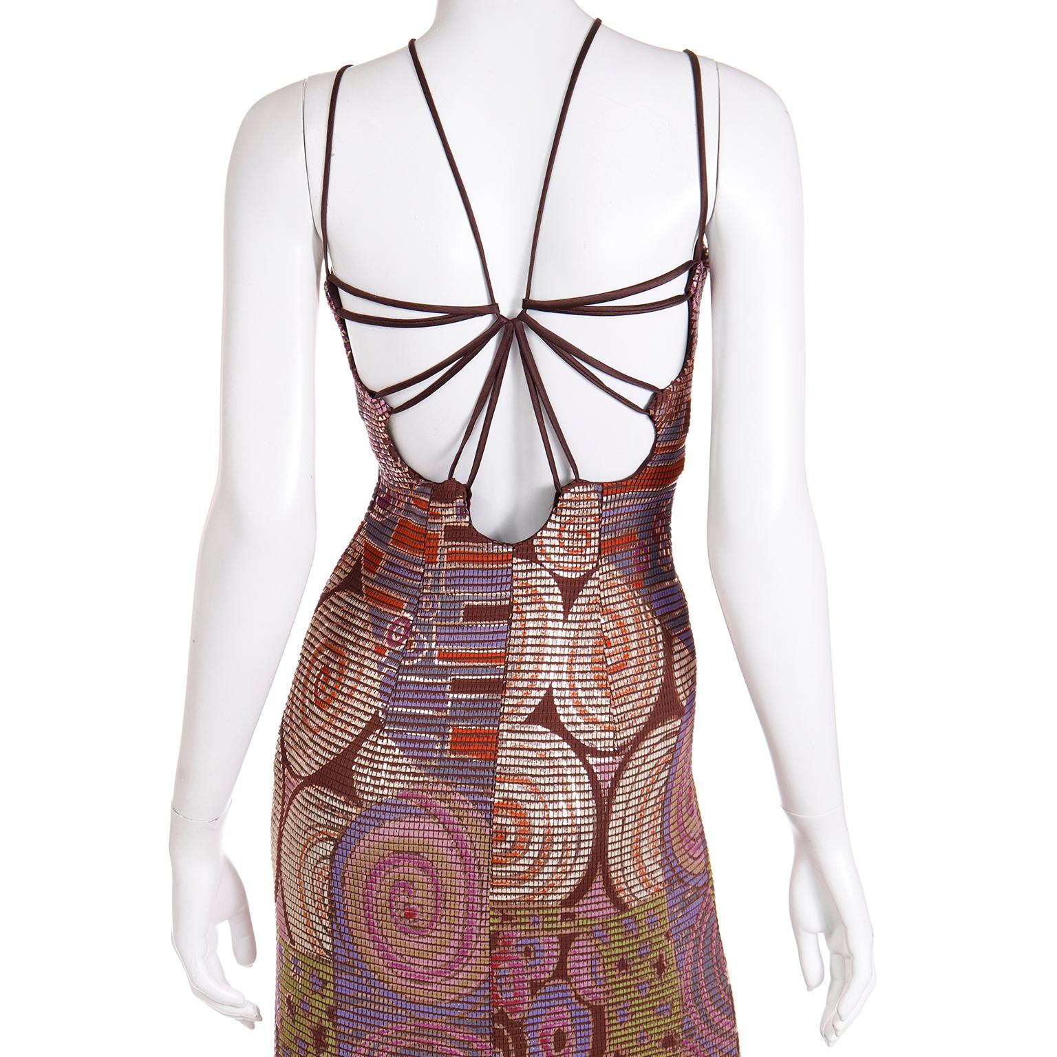 Women's Vintage Metallic Mosaic Copper Multi Colored Strappy Evening Dress