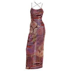 Vintage Metallic Mosaic Copper Multi Colored Strappy Evening Dress