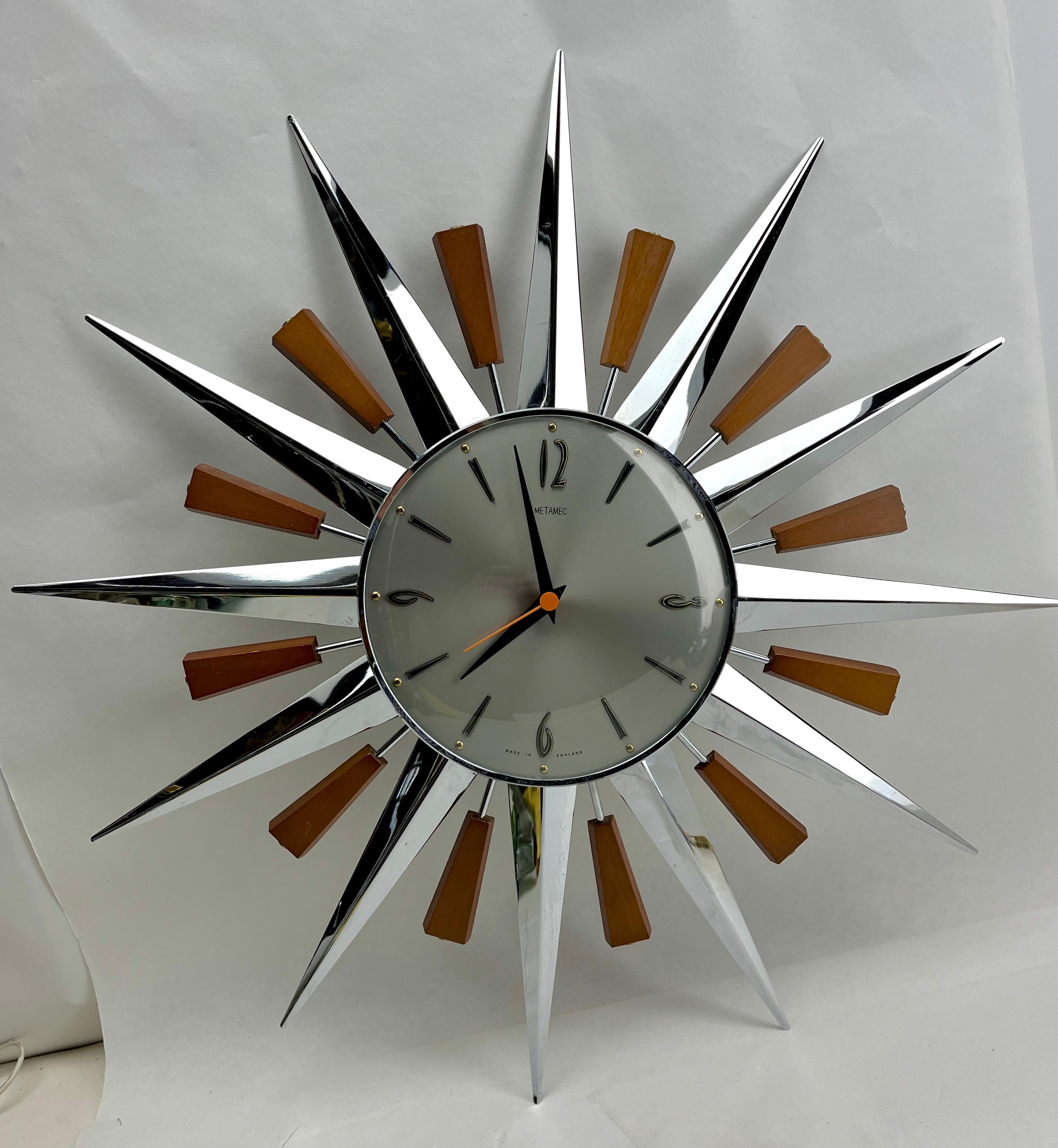 Machine-Made Vintage Metamec Starburst Wall Clock made in England 1970s