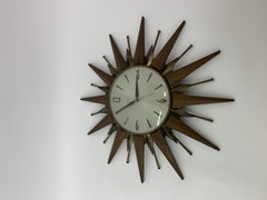 Vintage Metamec sunburst clock teak and brass , 1960’s