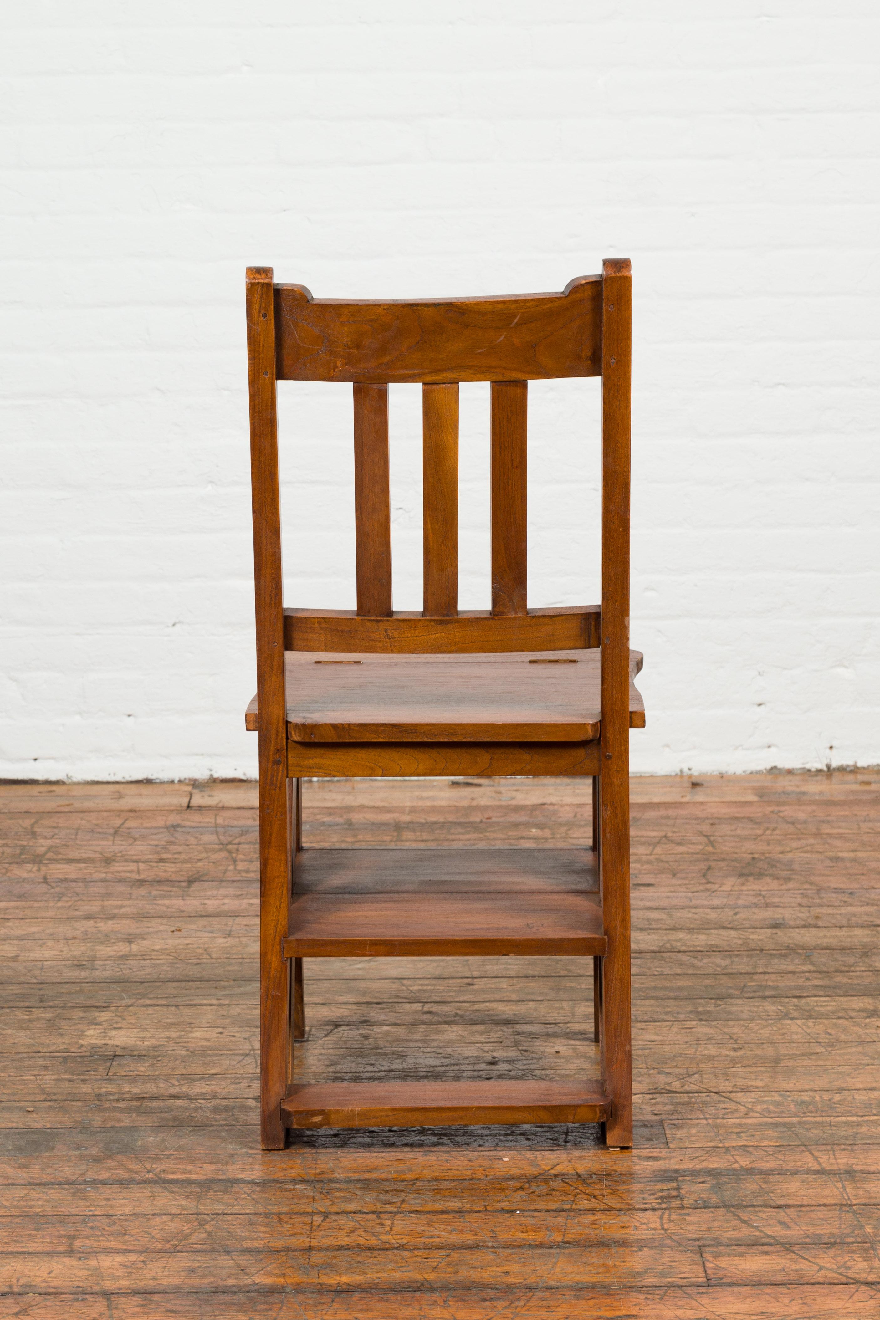 Vintage Metamorphic Indian Wooden Step Ladder Folding Side Chair For Sale 1