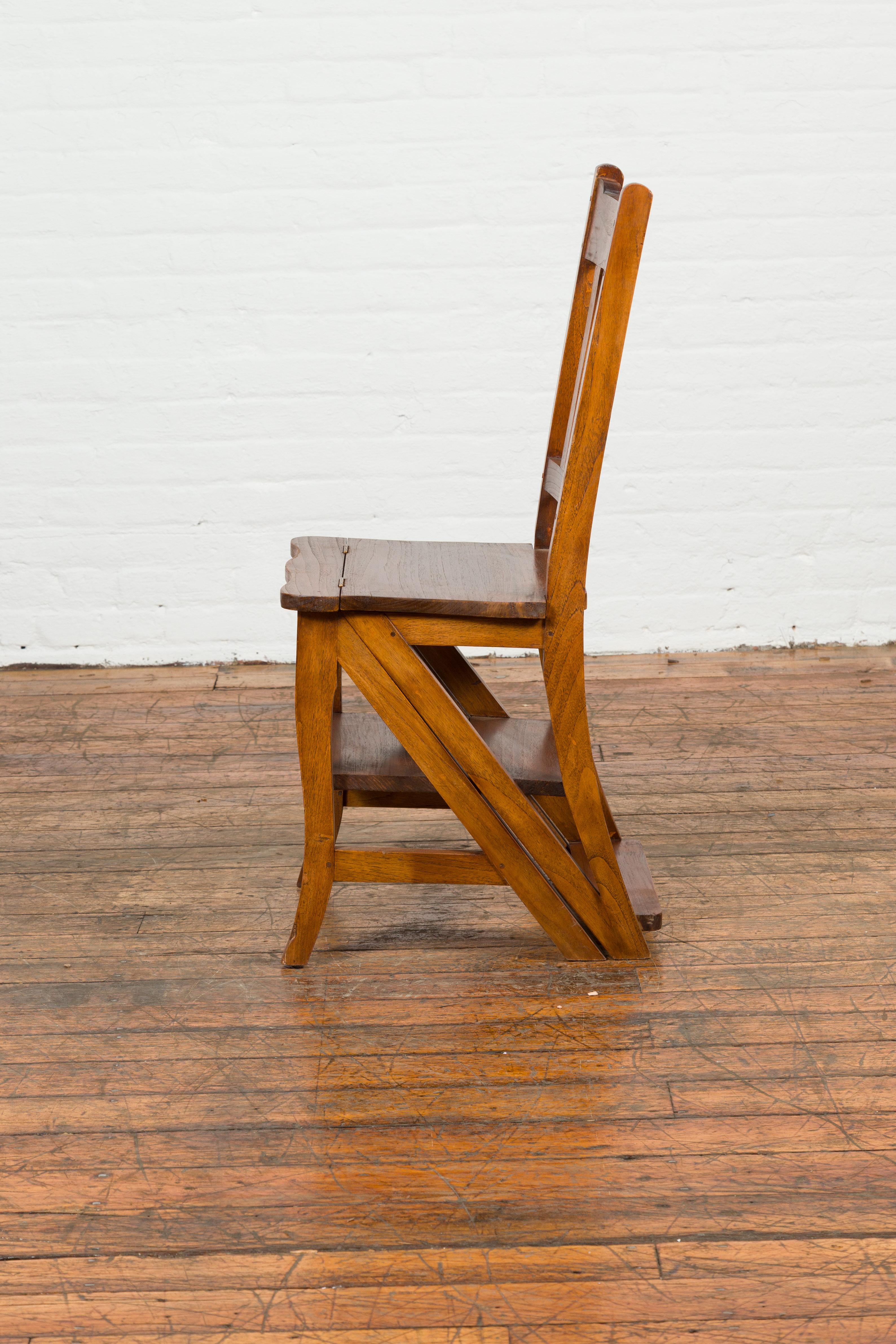 Vintage Metamorphic Indian Wooden Step Ladder Folding Side Chair For Sale 2