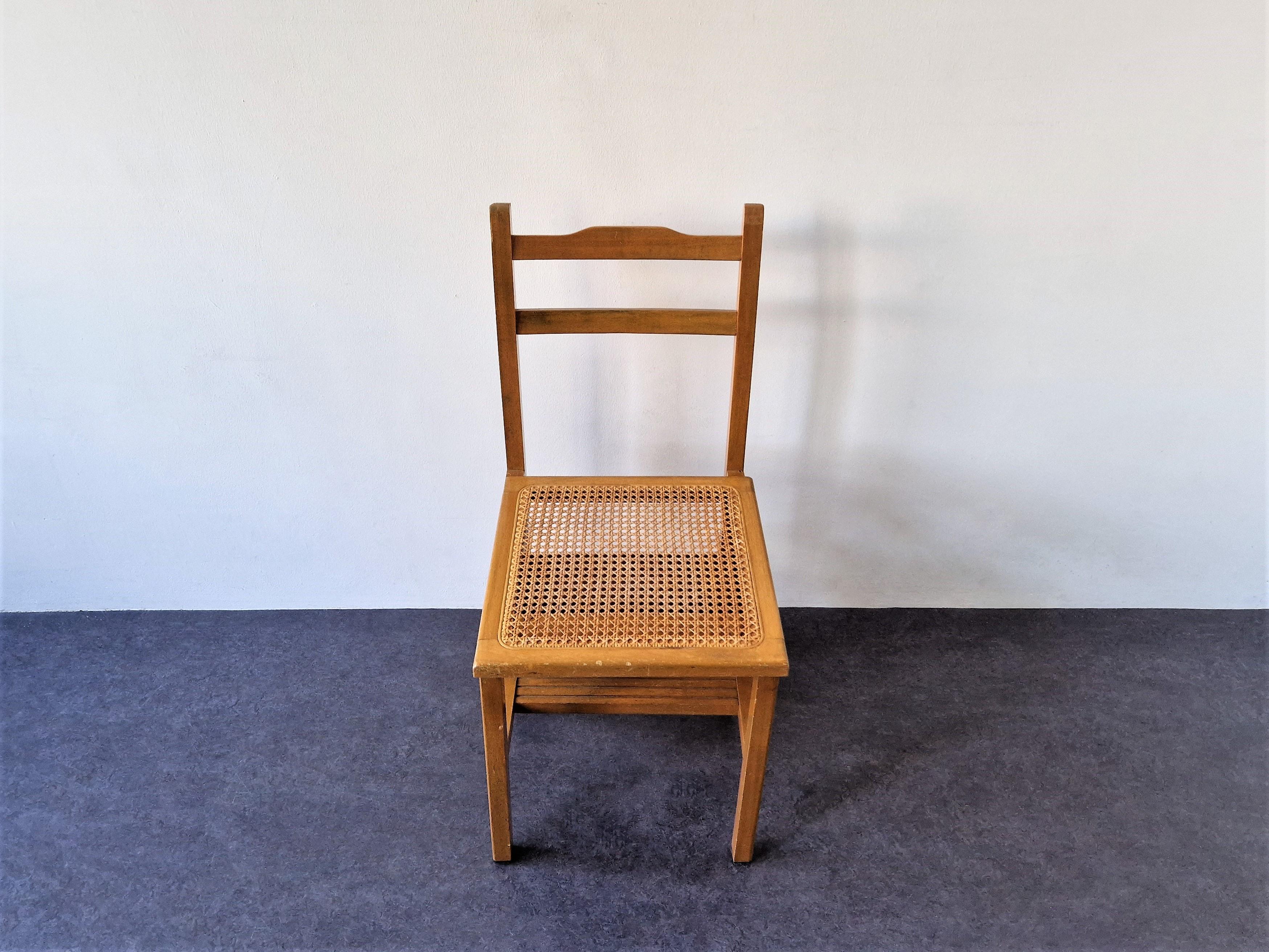 Mid-Century Modern Vintage Metamorphic Step Chair with Wicker Seat