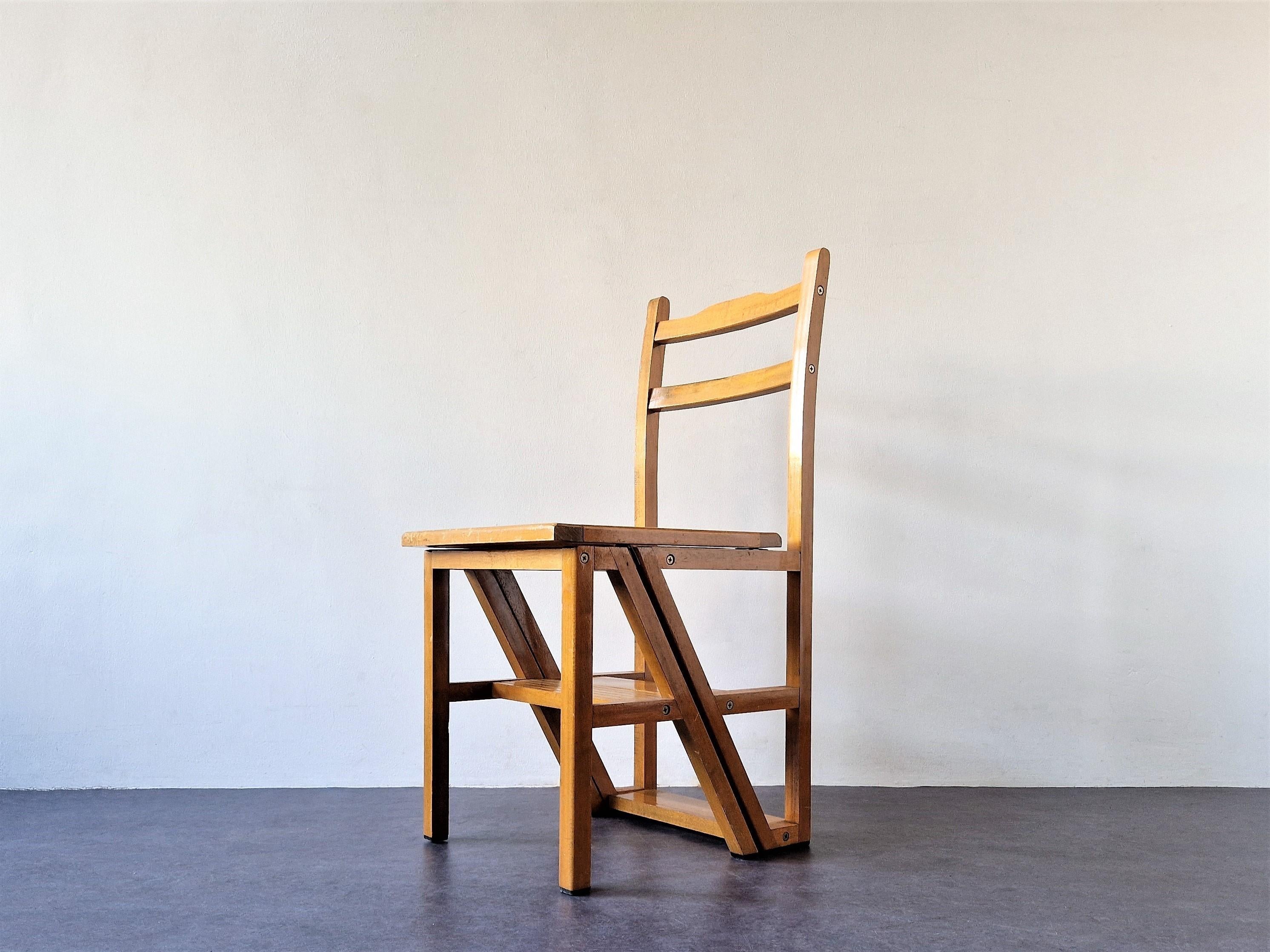 European Vintage Metamorphic Step Chair with Wicker Seat