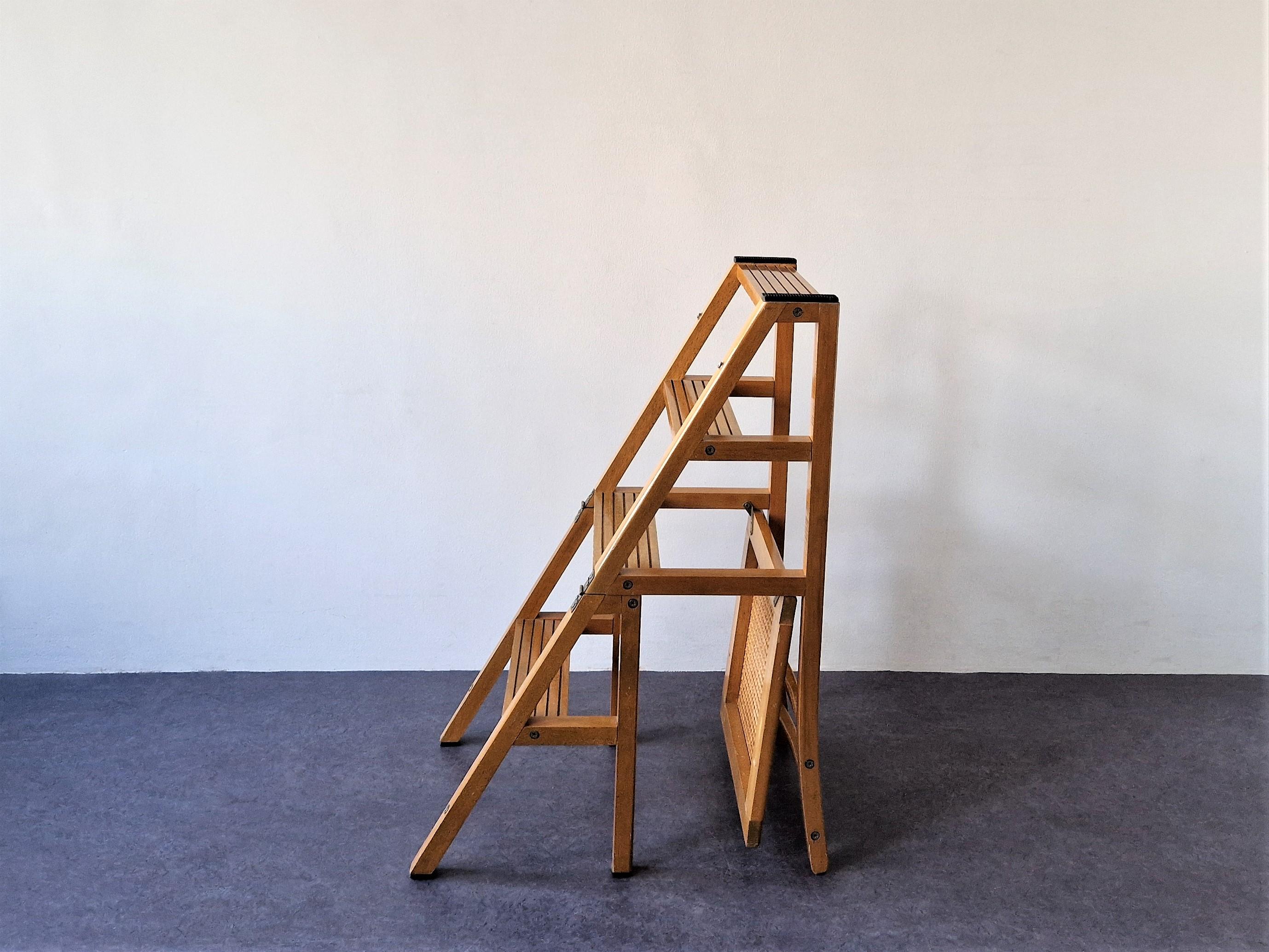 Late 20th Century Vintage Metamorphic Step Chair with Wicker Seat