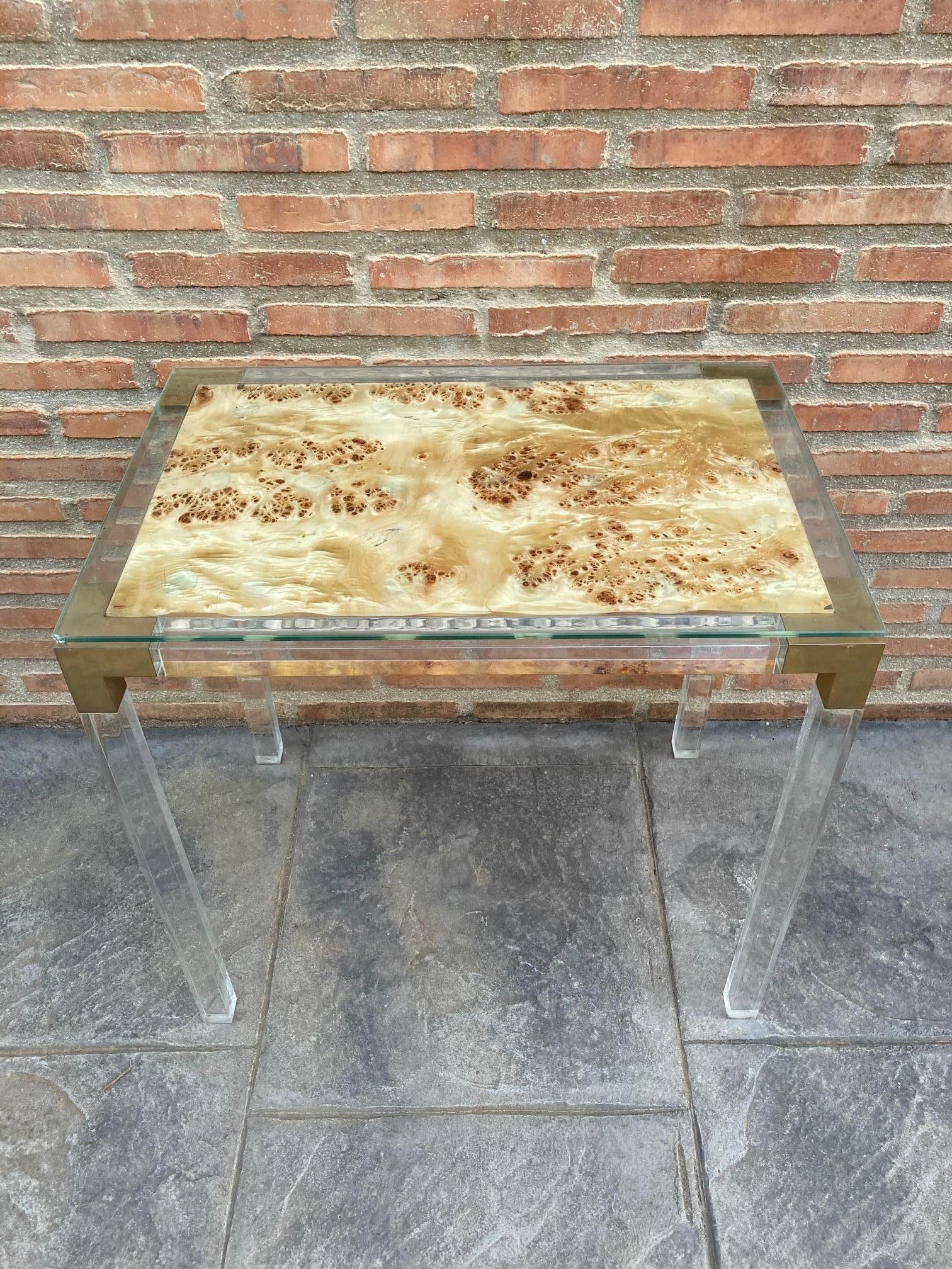 Vintage Methacrylate or Lucite and Brass Side Table, 1970s In Good Condition For Sale In Miami, FL