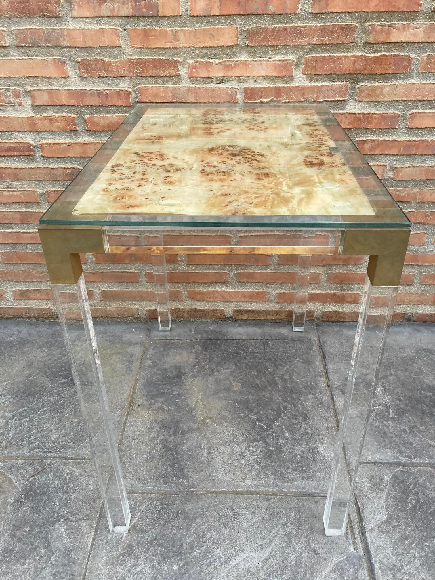 20th Century Vintage Methacrylate or Lucite and Brass Side Table, 1970s For Sale