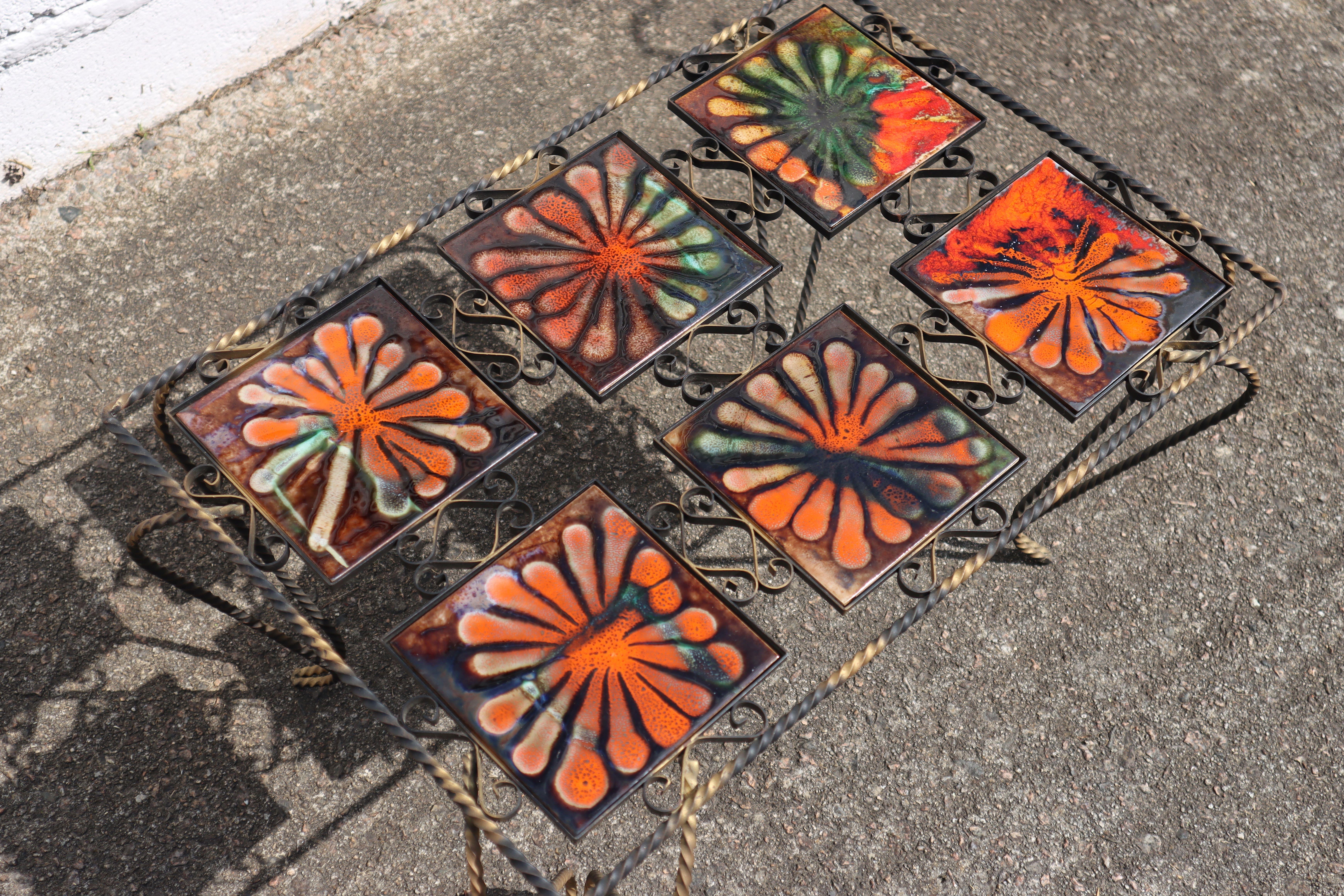 Baroque Vintage Mettlach Tiled and Forged Cocktail Table-Coffee Table-Patio Table-1950s For Sale