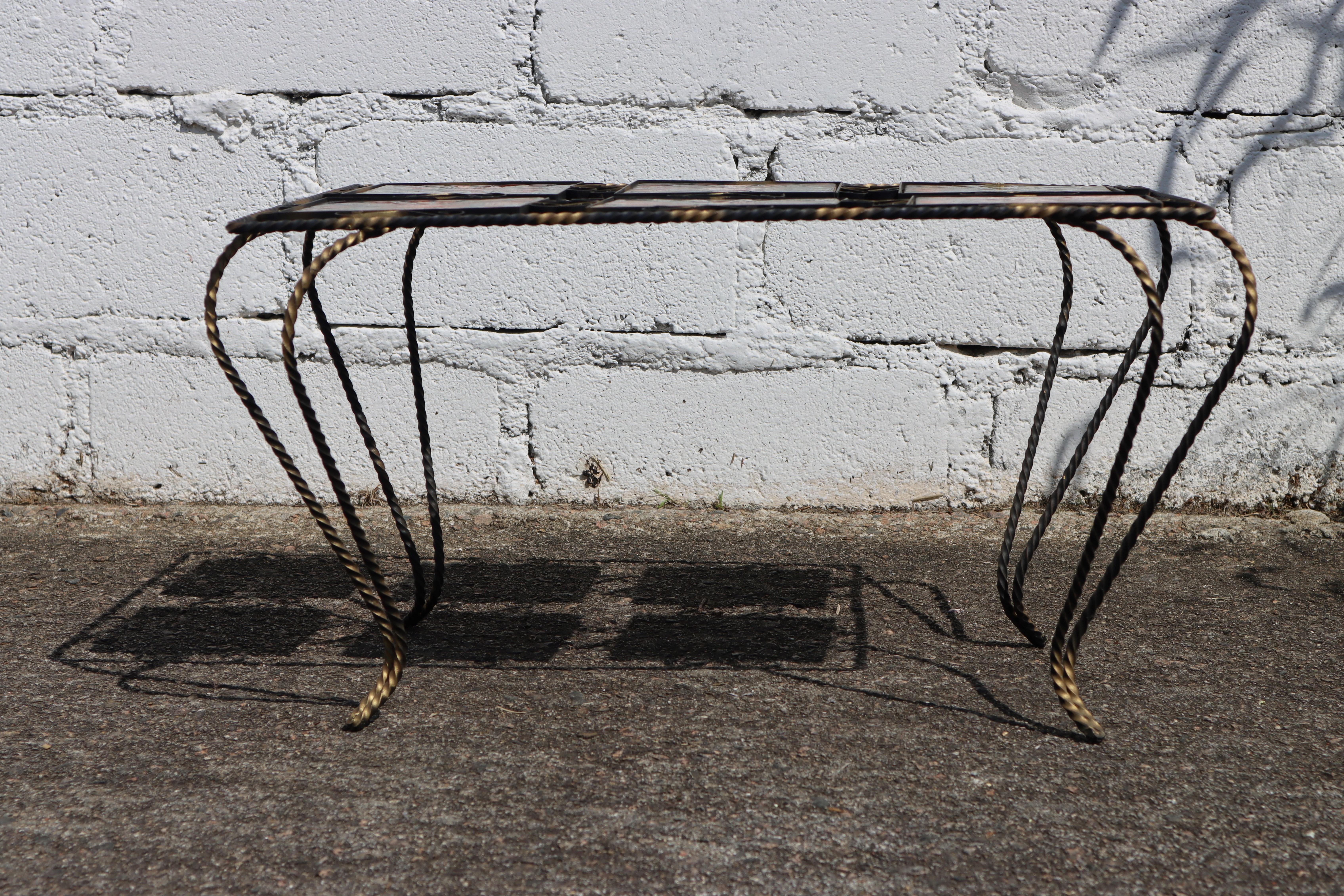 Vintage Mettlach Tiled and Forged Cocktail Table-Coffee Table-Patio Table-1950s In Good Condition For Sale In Bussiere Dunoise, Nouvel Aquitaine