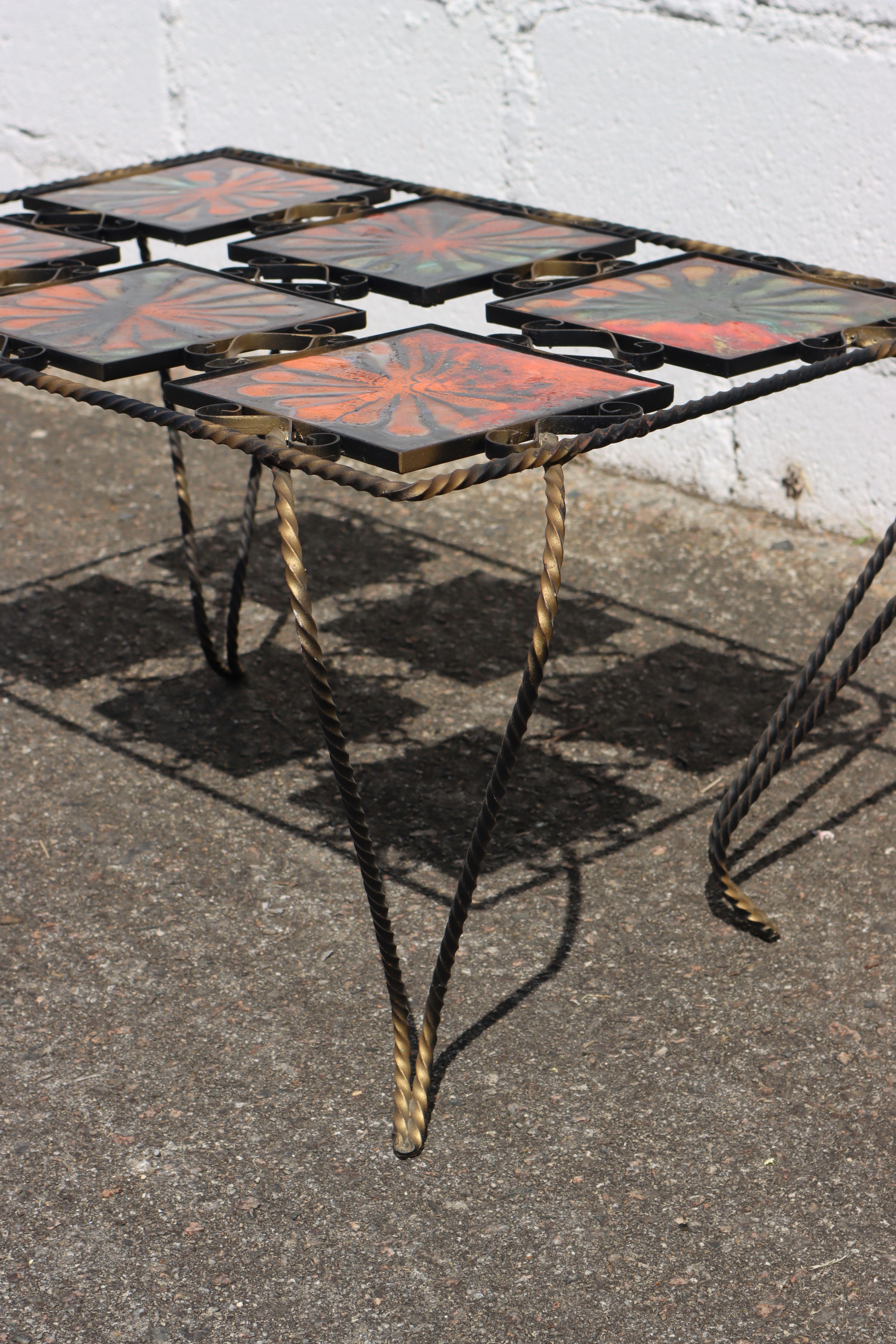 Mid-20th Century Vintage Mettlach Tiled and Forged Cocktail Table-Coffee Table-Patio Table-1950s For Sale