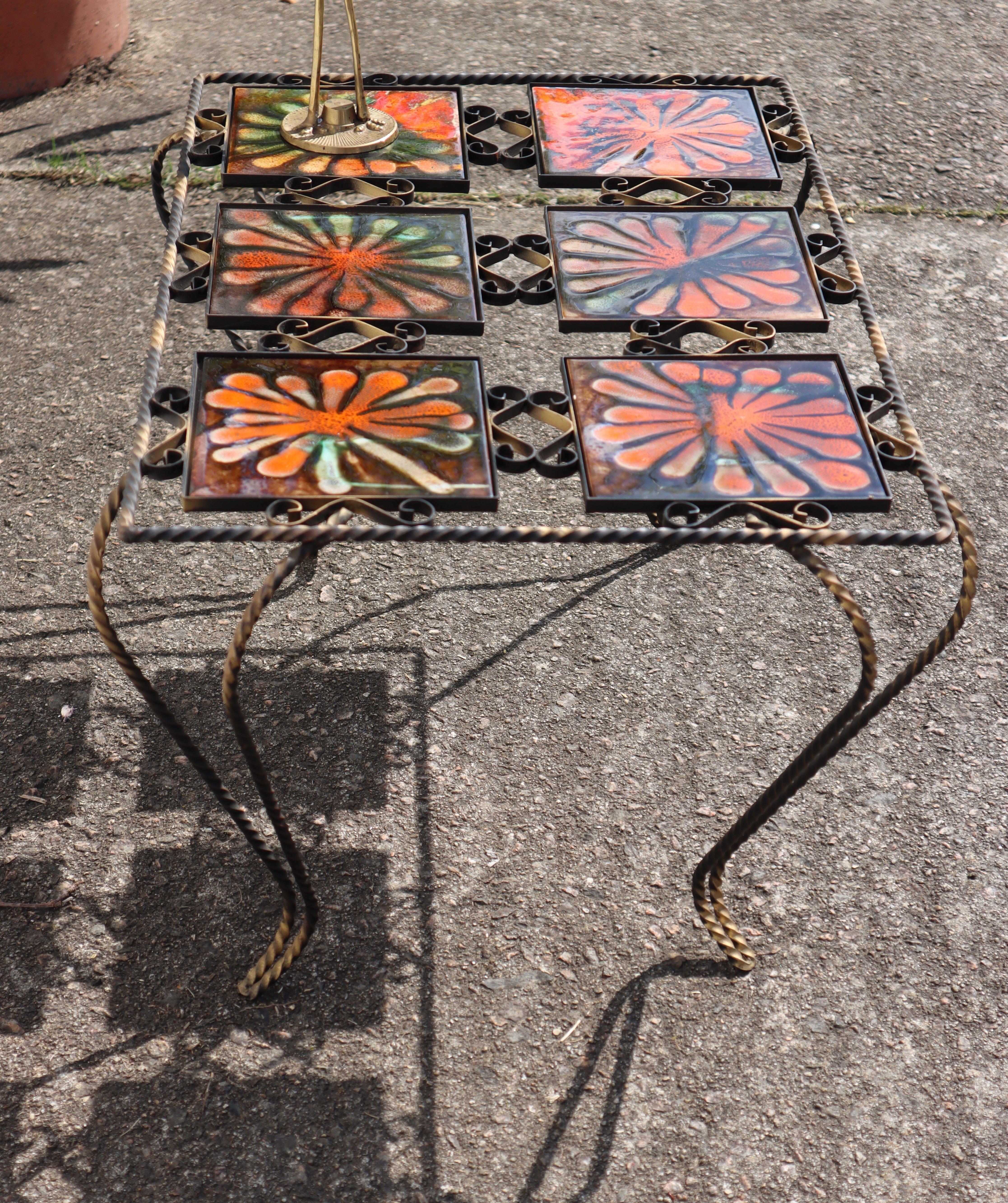Vintage Mettlach Tiled and Forged Cocktail Table-Coffee Table-Patio Table-1950s For Sale 1