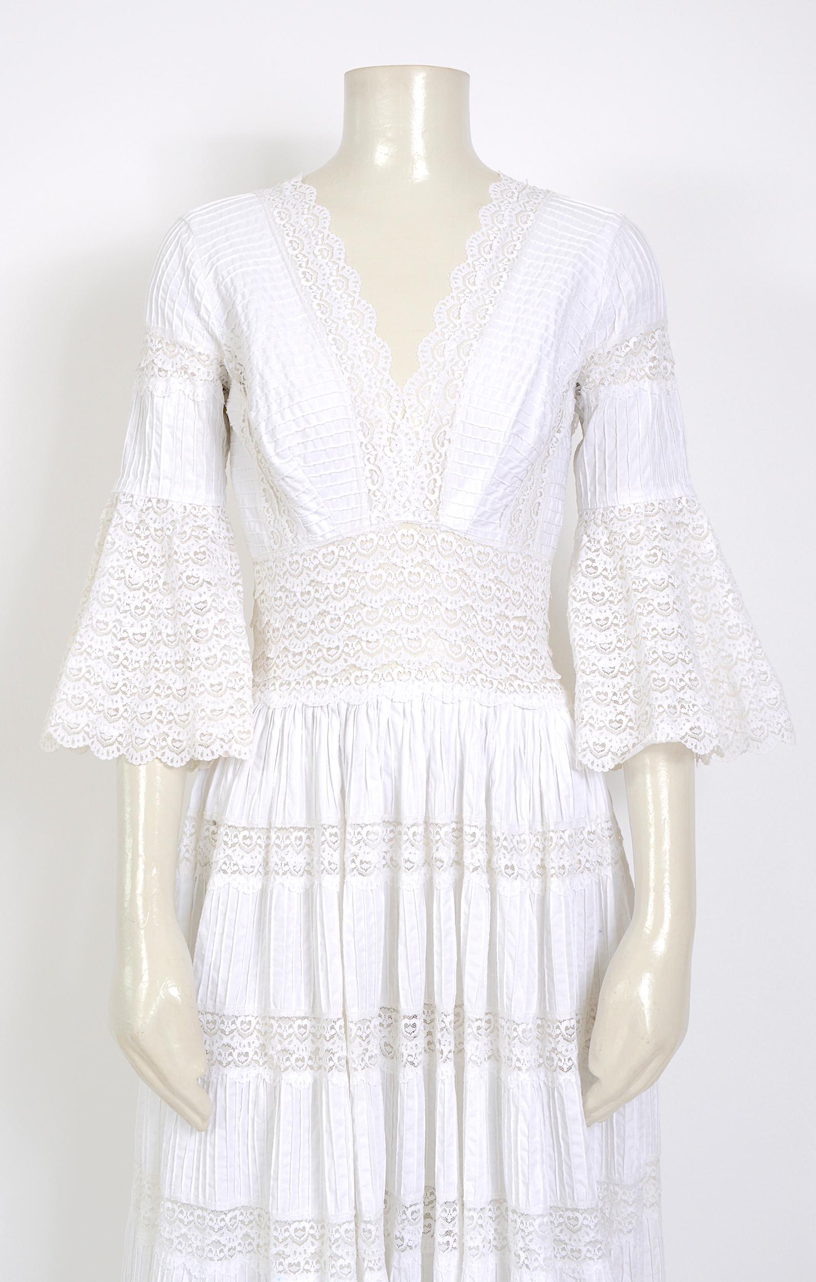 vintage Mexican 1970s white cotton and lace boho dress For Sale at ...