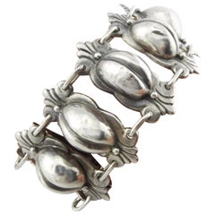 Vintage Mexican 850 Silver Coffee Bean & Foliage Bracelet