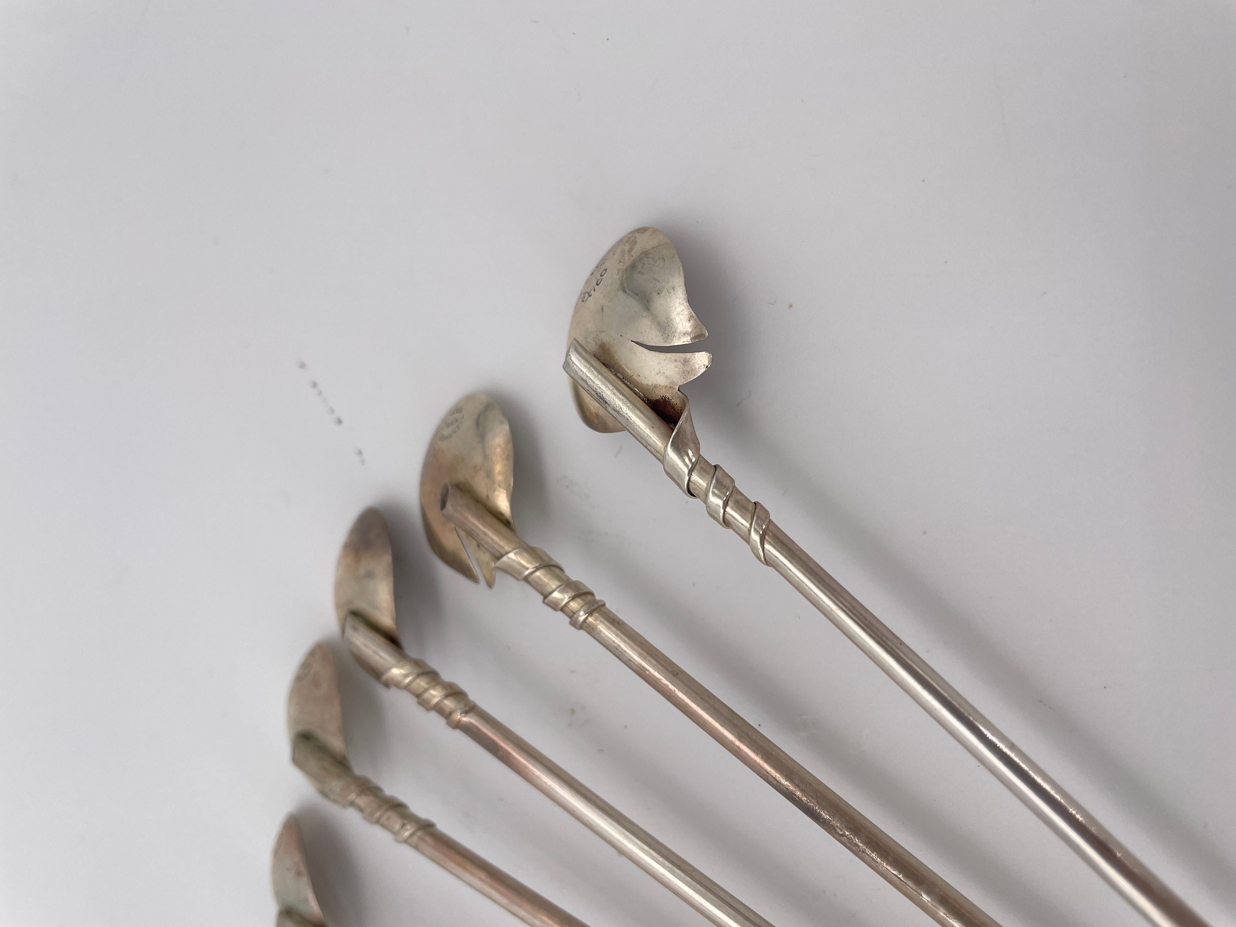 Vintage Mexican 925 Sterling Silver Swan Sipper Straws Mid-Century Drink Stir en vente 2