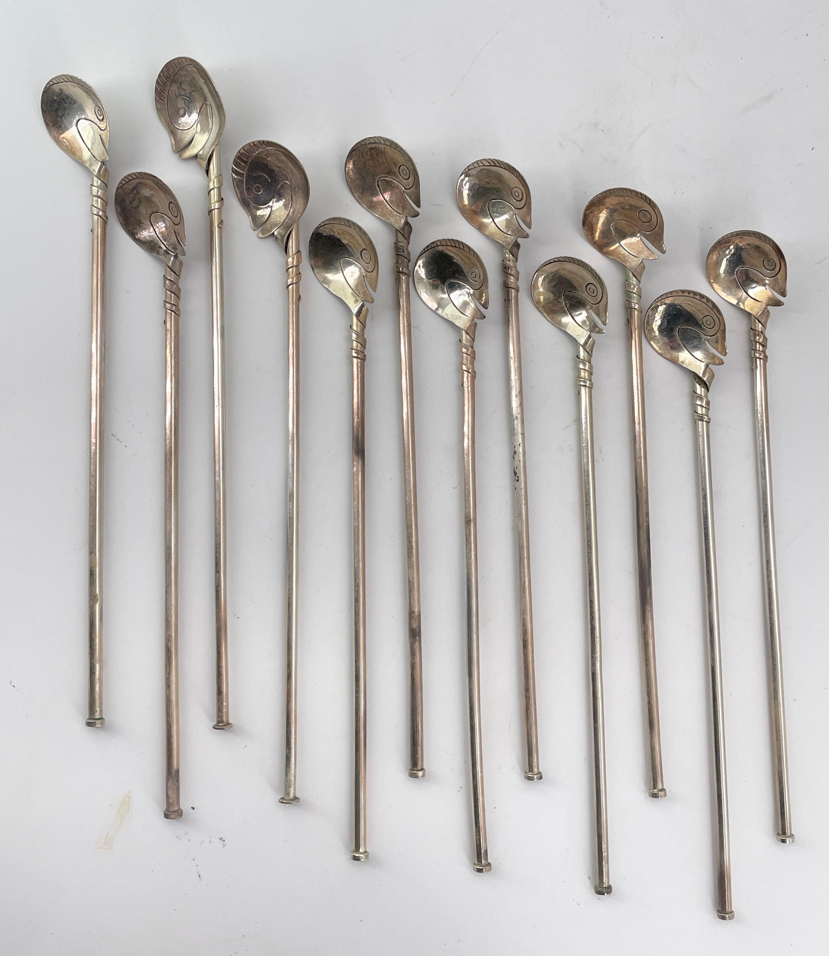 Vintage Mexican 925 Sterling Silver Swan Sipper Straws Mid-Century Drink Stir en vente 5