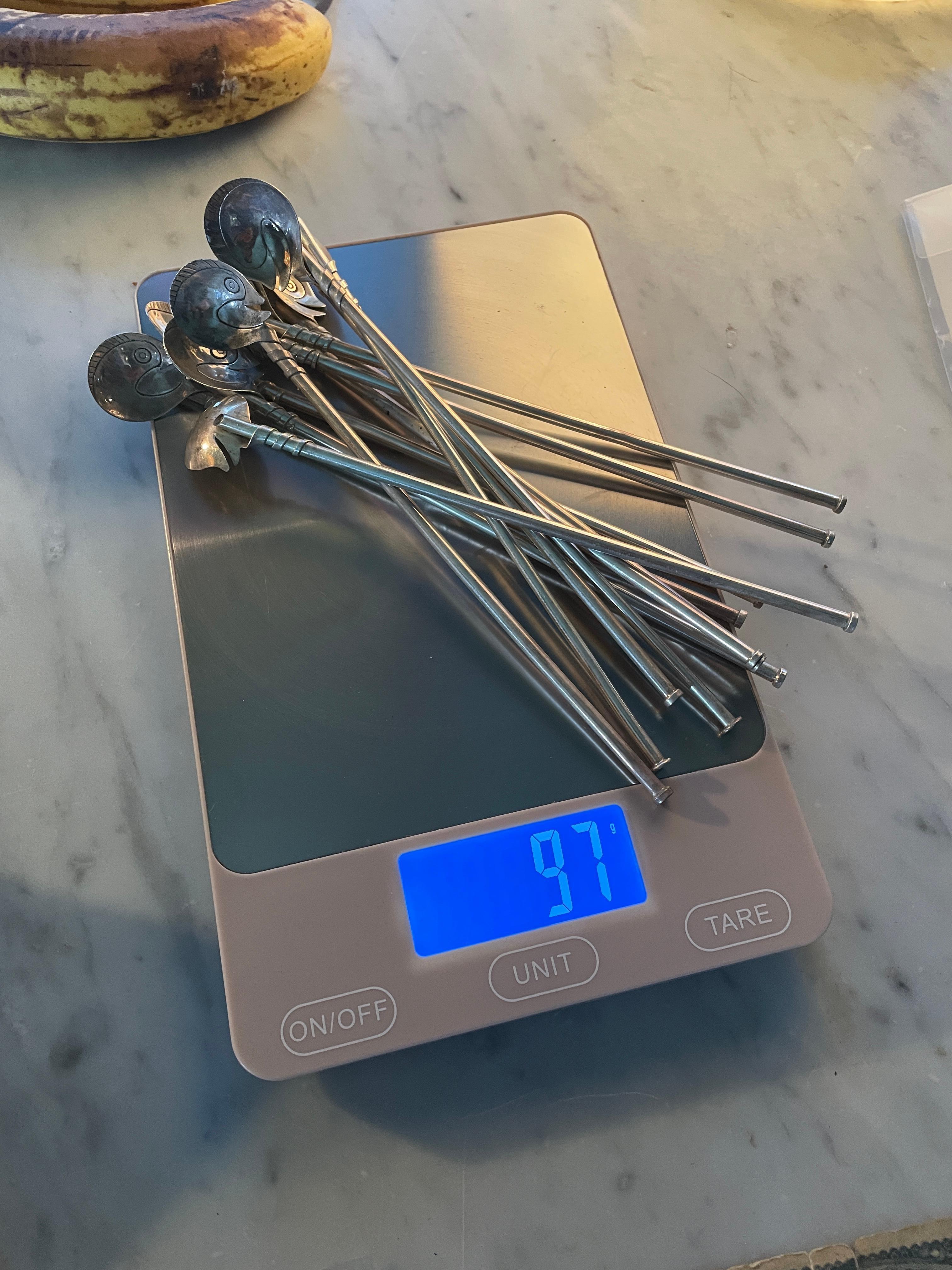 Vintage Mexican 925 Sterling Silver Swan Sipper Straws Mid-Century Drink Stir en vente 6