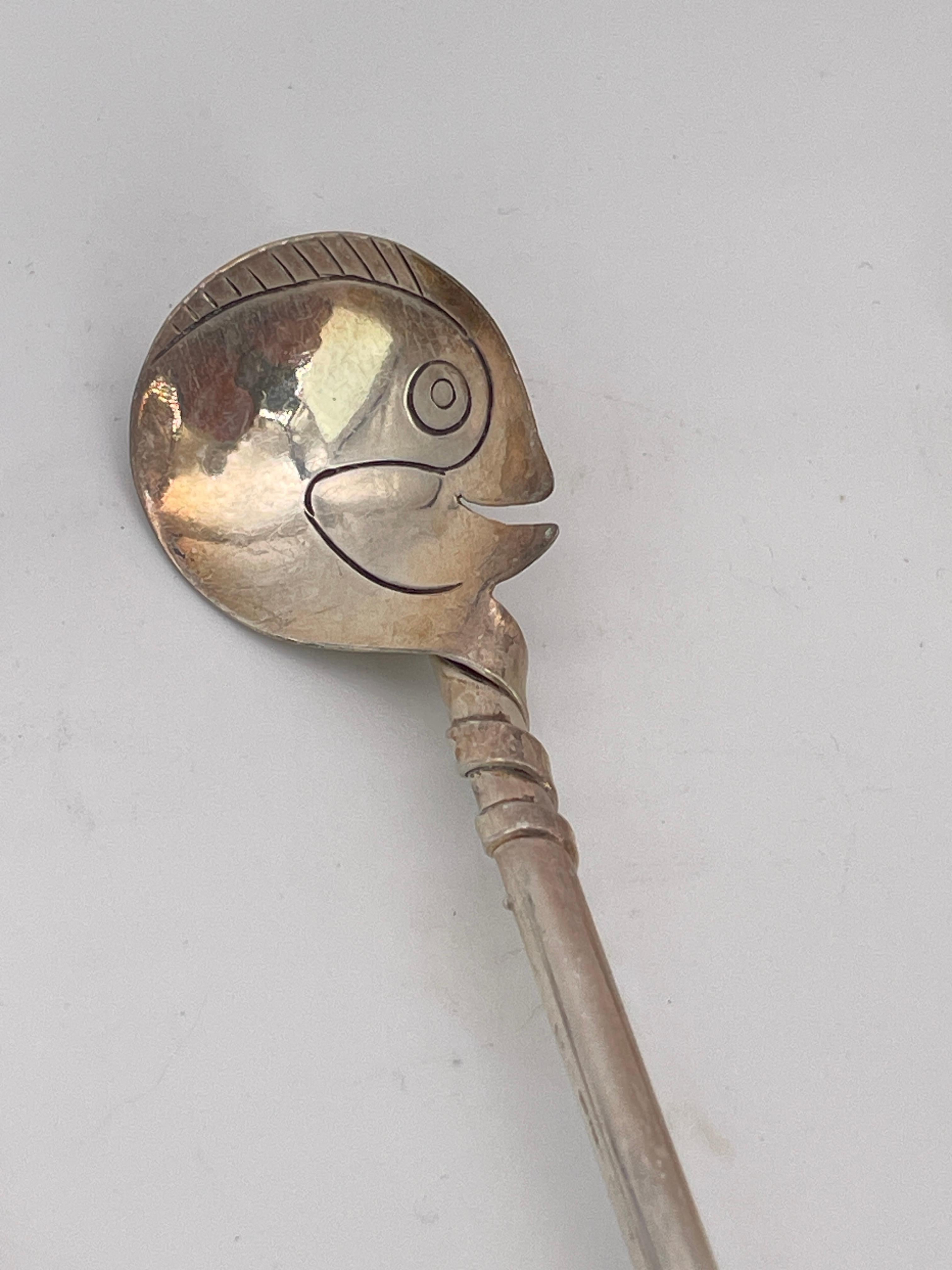 Mid-Century Modern Vintage Mexican 925 Sterling Silver Swan Sipper Straws Mid-Century Drink Stir en vente