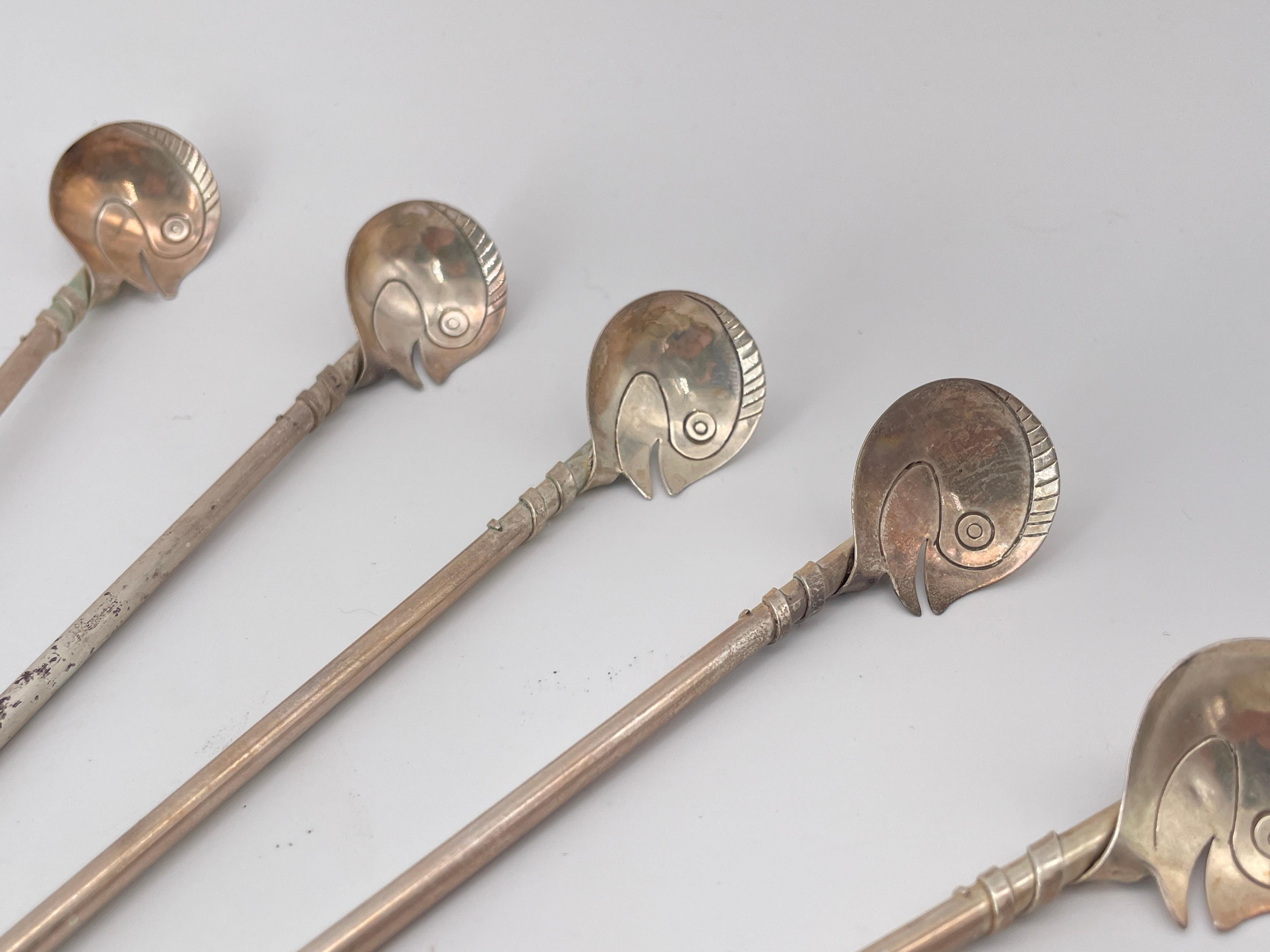 Américain Vintage Mexican 925 Sterling Silver Swan Sipper Straws Mid-Century Drink Stir en vente