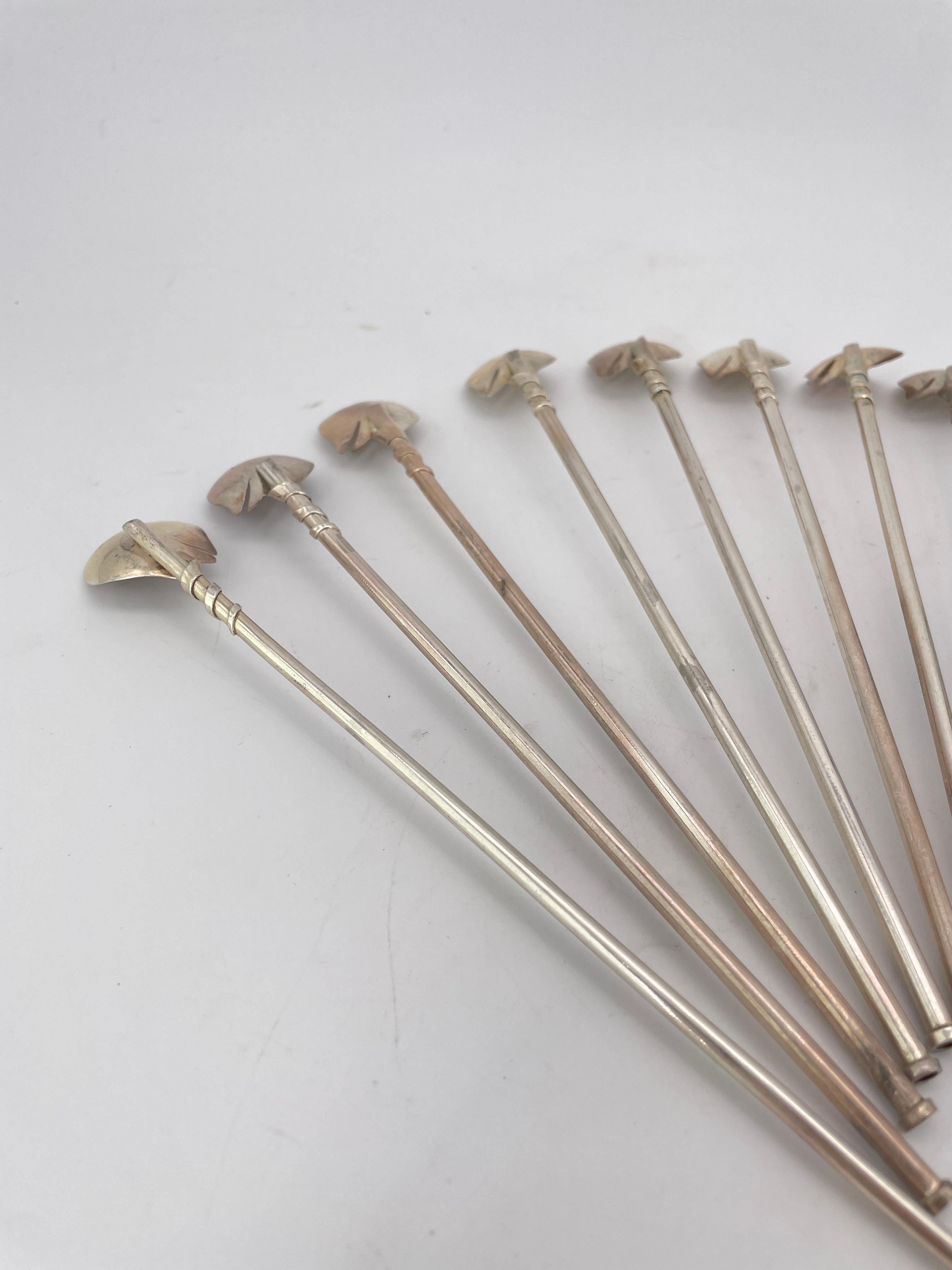 Argent sterling Vintage Mexican 925 Sterling Silver Swan Sipper Straws Mid-Century Drink Stir en vente