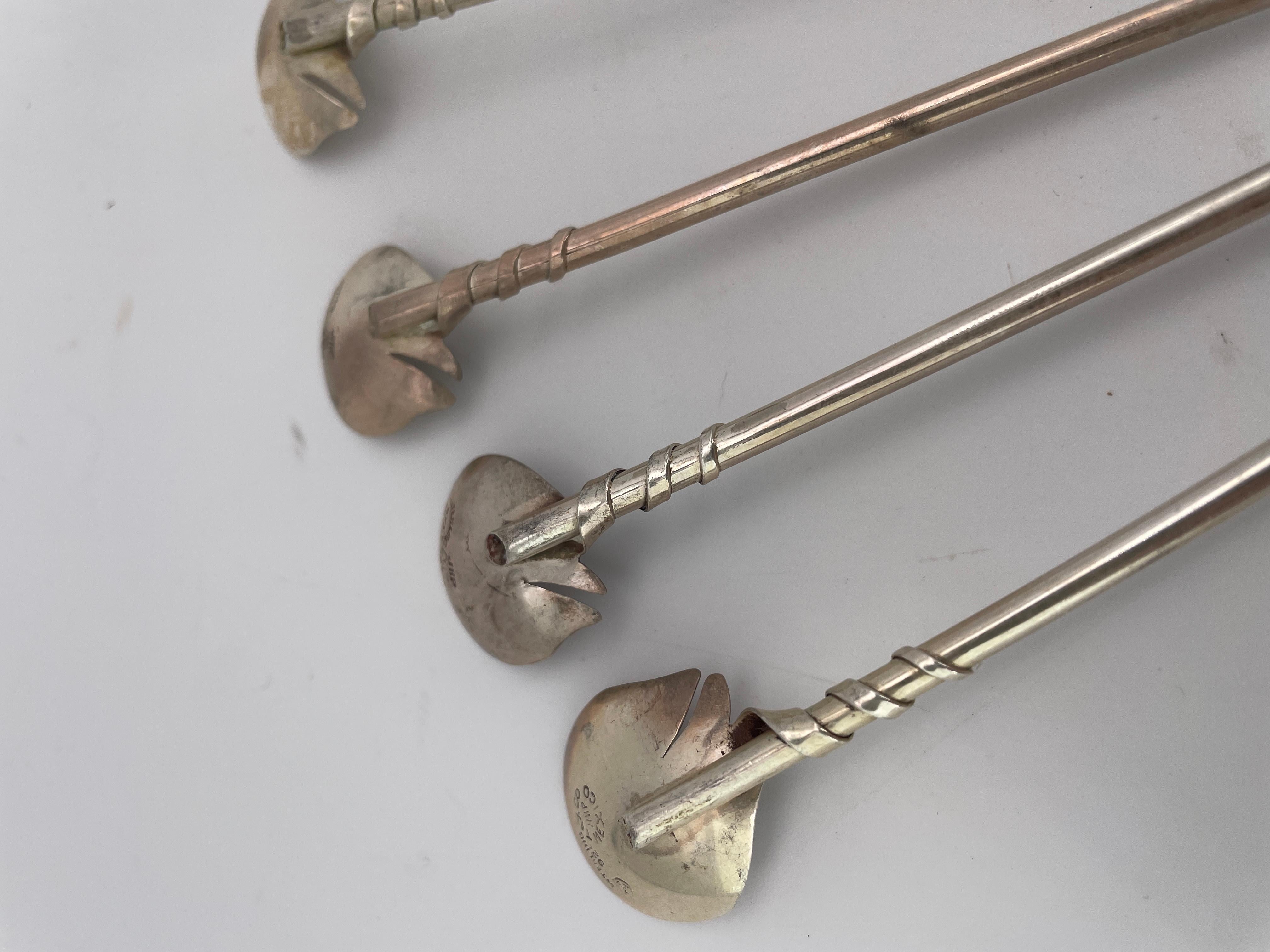 Vintage Mexican 925 Sterling Silver Swan Sipper Straws Mid-Century Drink Stir en vente 1