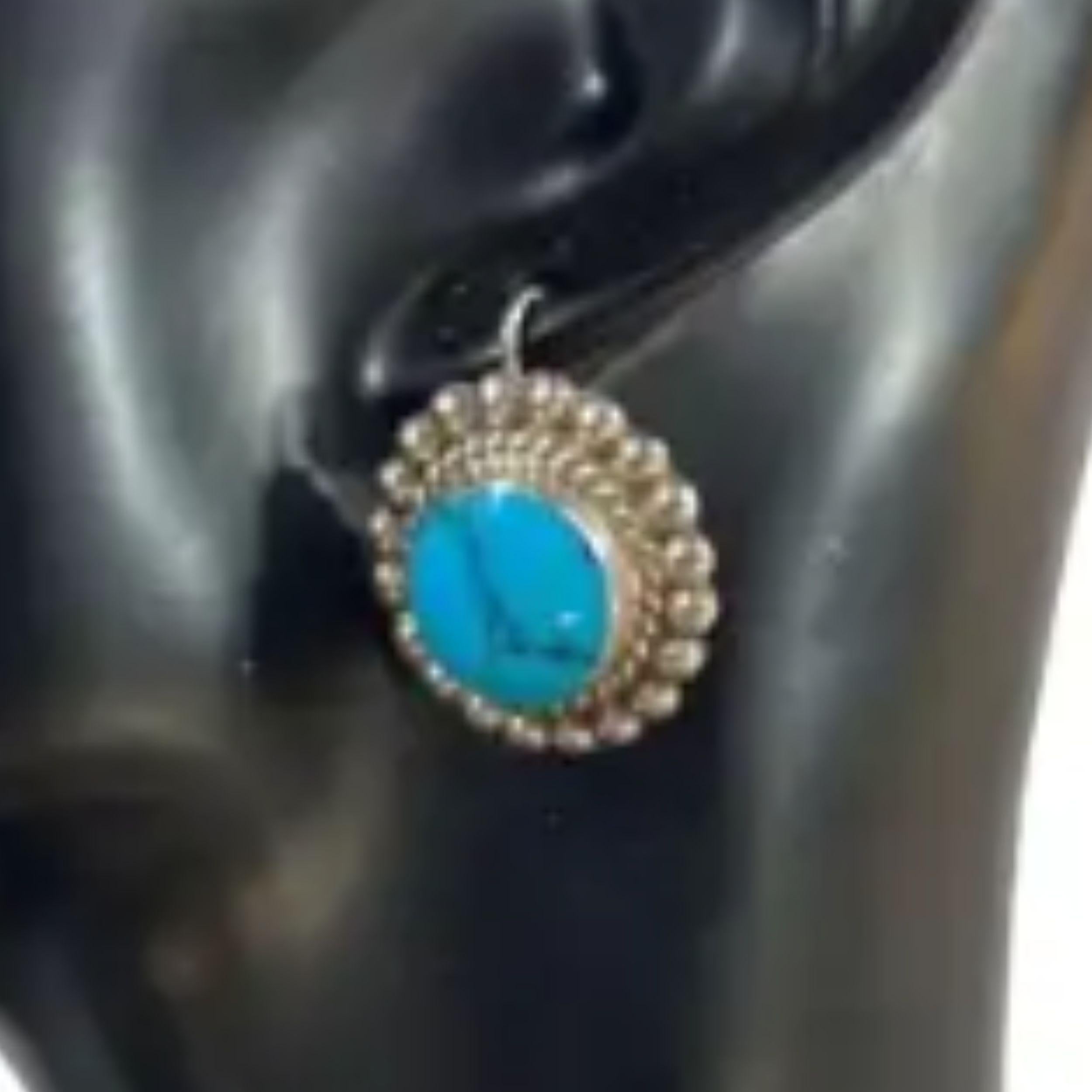 Pendientes vintage mexicanos de plata de ley 925 con turquesa de clip en venta 1