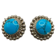 Boucles d'oreilles vintage en argent 925 Turquoise du Mexique avec clip