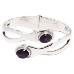 Used Mexican Amethyst Bangle Bracelet, Sterling Silver