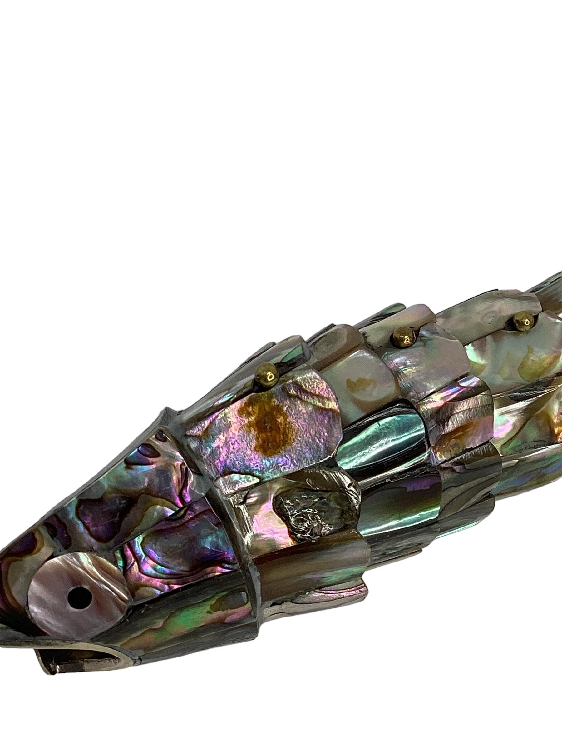 Vintage Mexican Articulated Abalone Fish Bottle Opener In Good Condition In Chapel Hill, NC