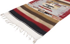 1970's Mexican Blanket Carpet with Aztec Figure, Zapotec Rug